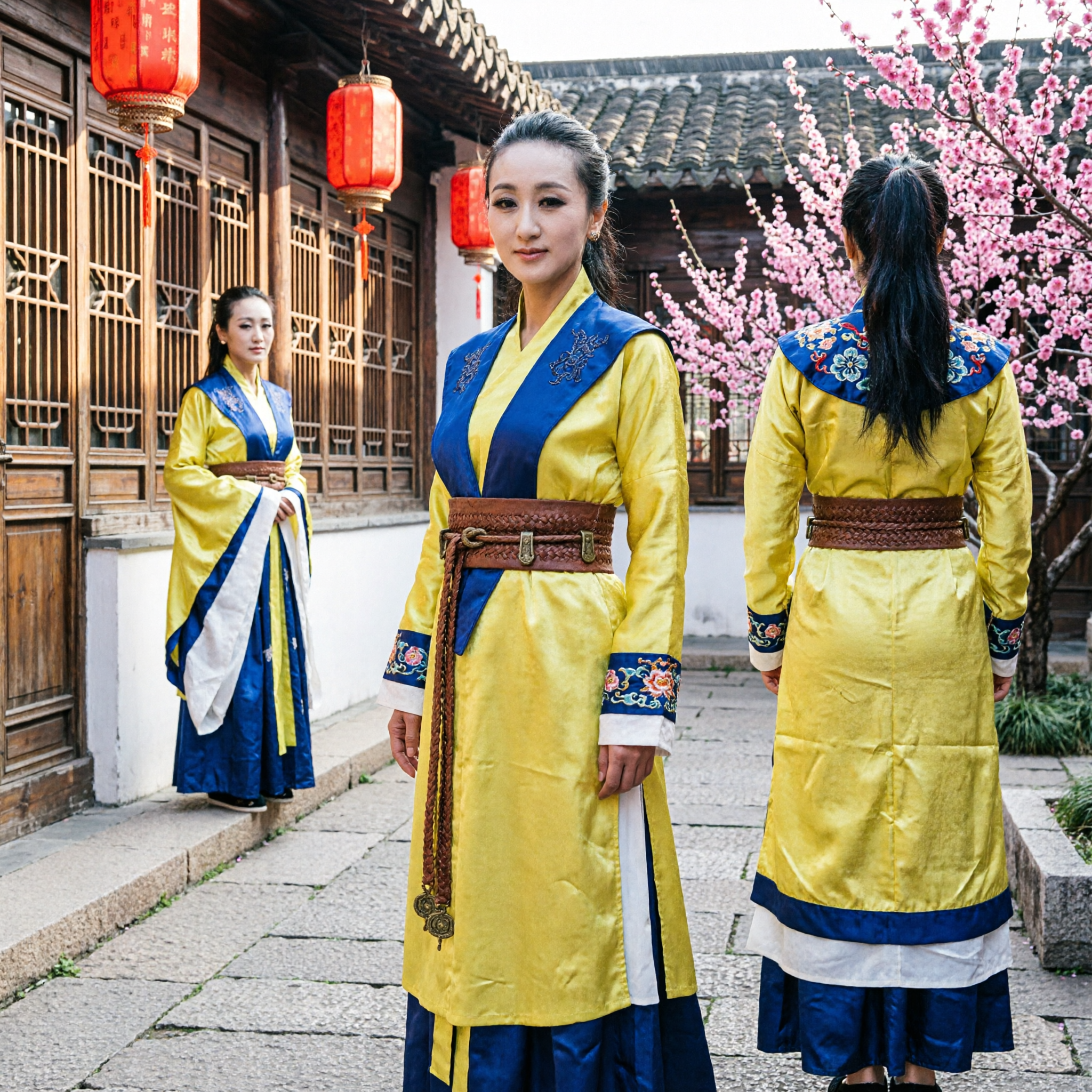 Traditional Chinese Hanfu Yellow and Blue Han Dynasty Costume for Women Performance Cosplay Dress