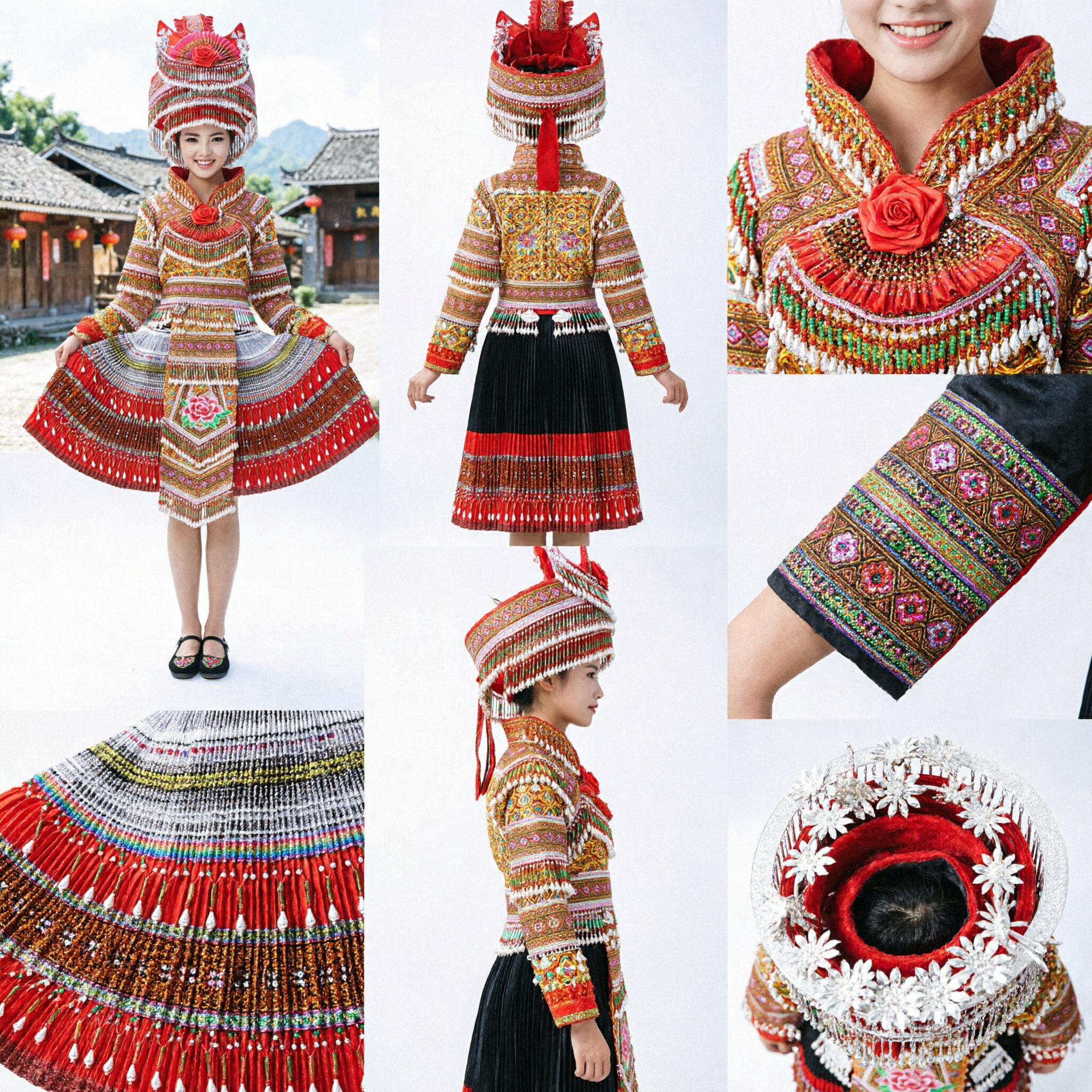 Traditional Chinese Ethnic Minority Folk Dance Costume for Women Complete Stage Performance Set with Ornate Headdress