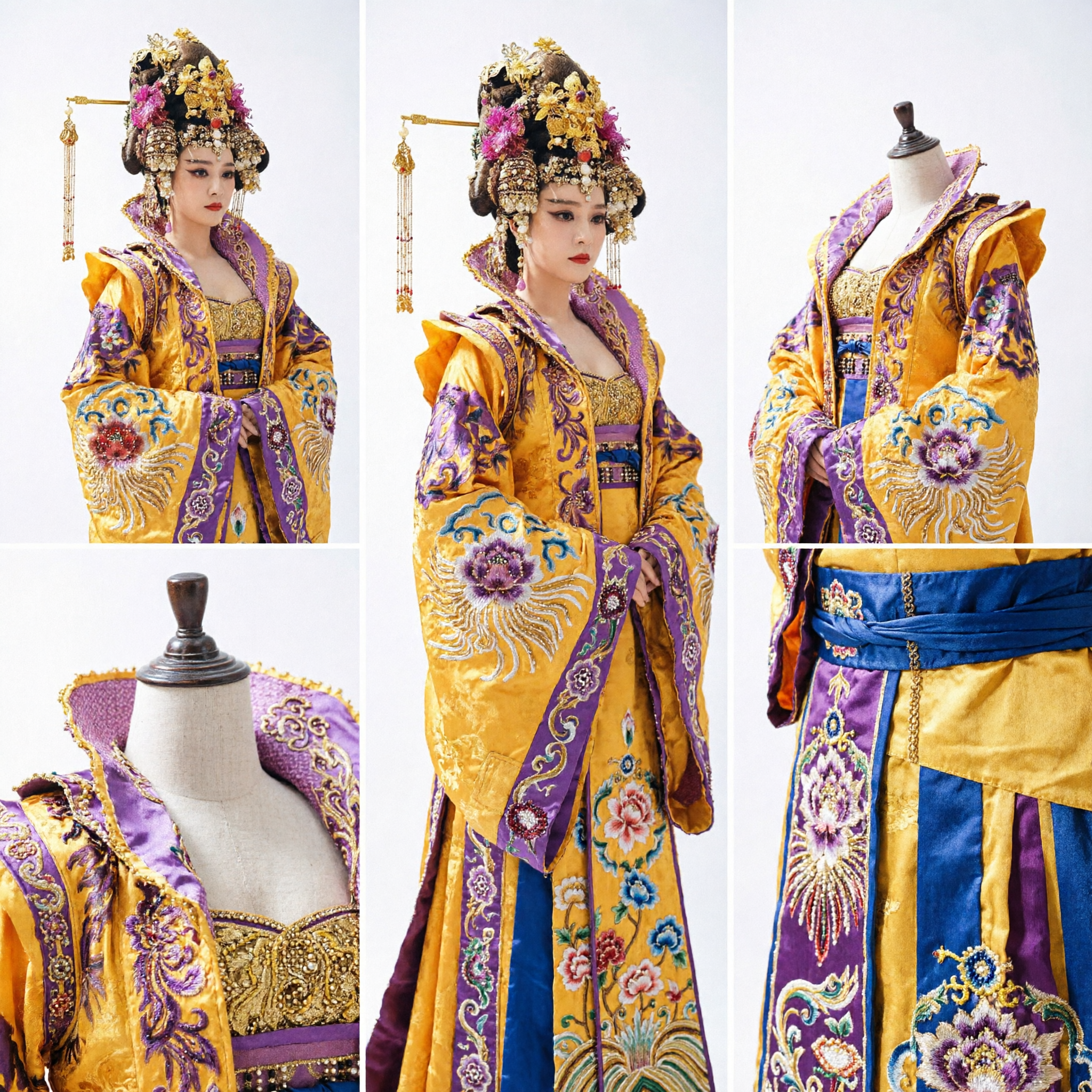 Chinese Ancient Tang Dynasty Empress Hair Accessories Gold Floral Headpiece with Long Tassel Hairpin for Hanfu Costume