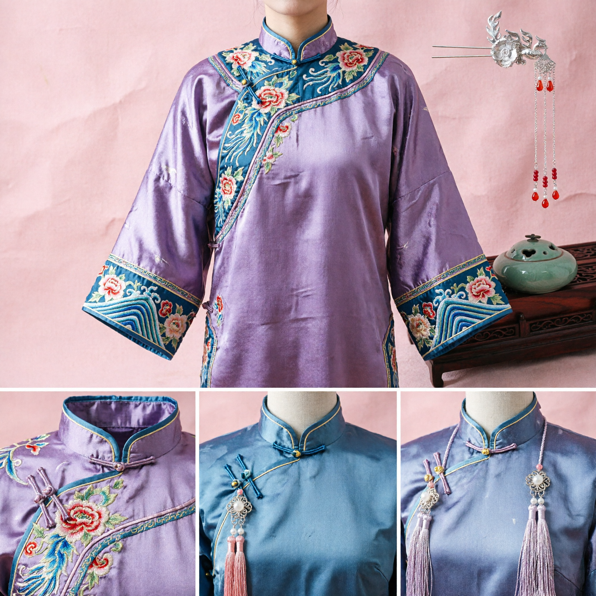 Traditional Chinese Silver Phoenix Hairpin Ancient Style Hanfu Hair Accessories Bridal Wedding Headpiece with Red Bead Tassels