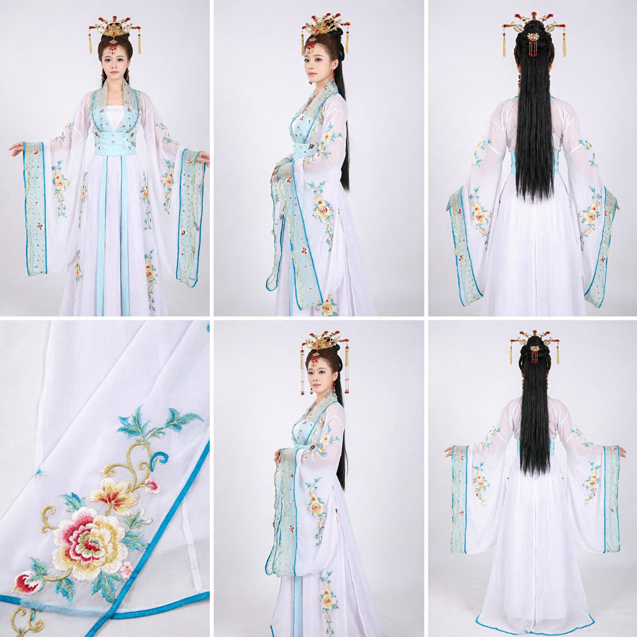 Traditional Chinese Tang Dynasty Hanfu Costume Embroidered Fairy Dress for Women Stage Dance Performance