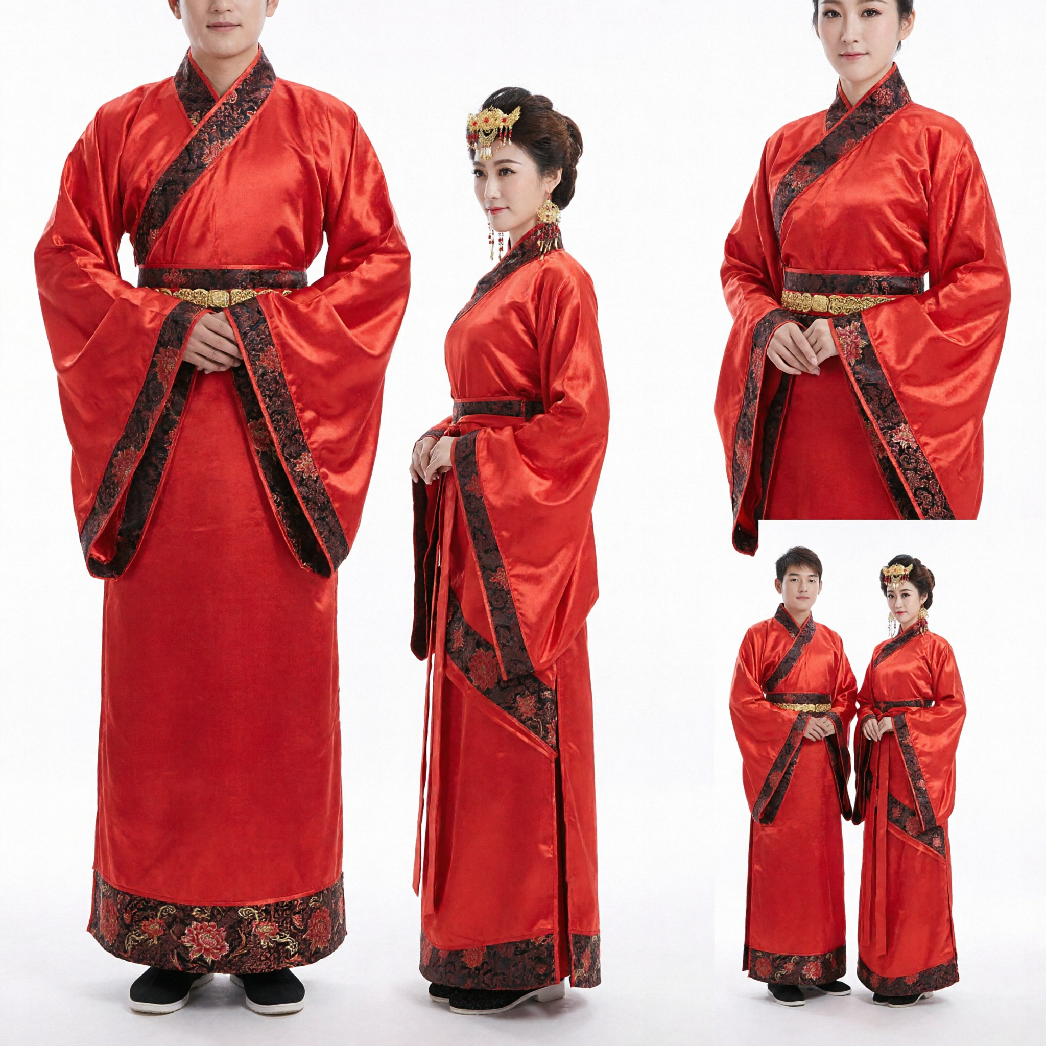 Traditional Chinese Hanfu Wedding Costumes for Couple Ancient Red Groom and Bride Robes Formal Wear