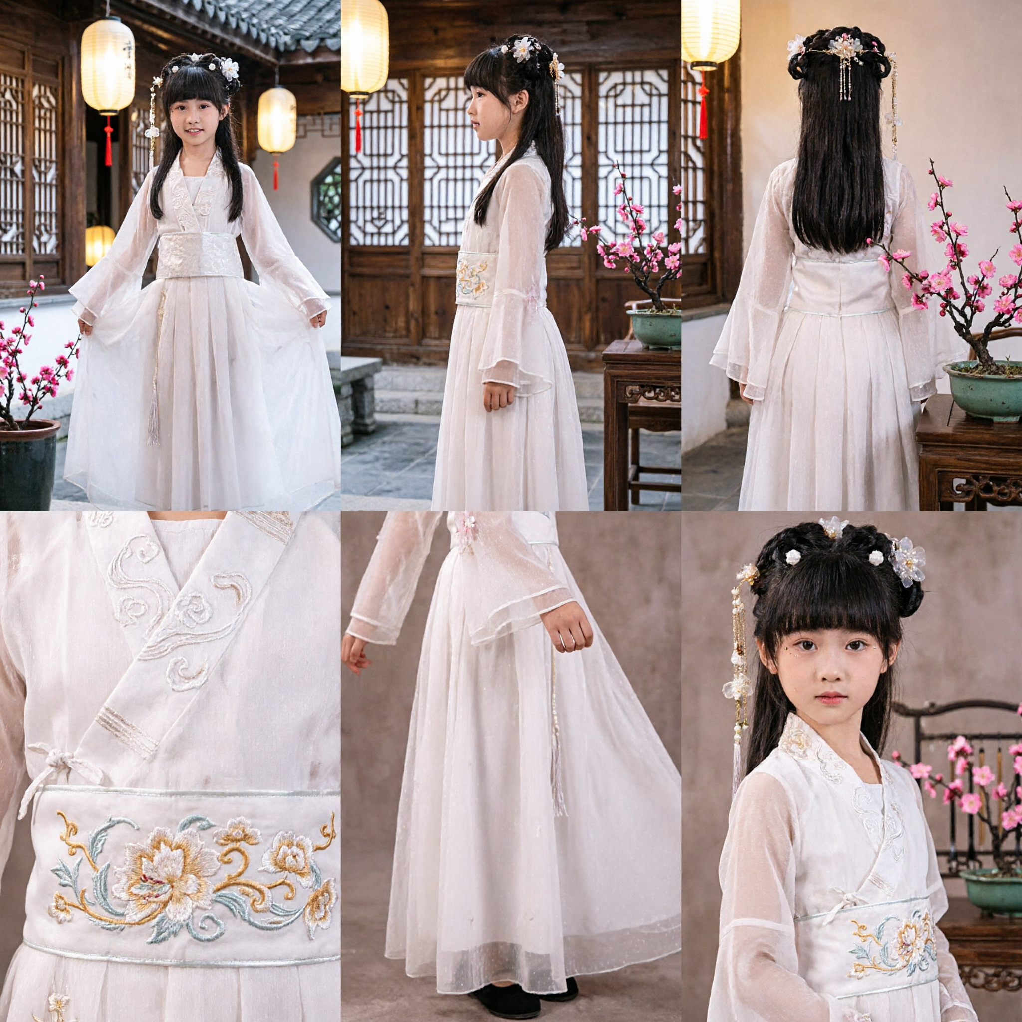 Traditional Chinese Hanfu Costume for Girls White Ancient Fairy Dress Kids Performance Clothing