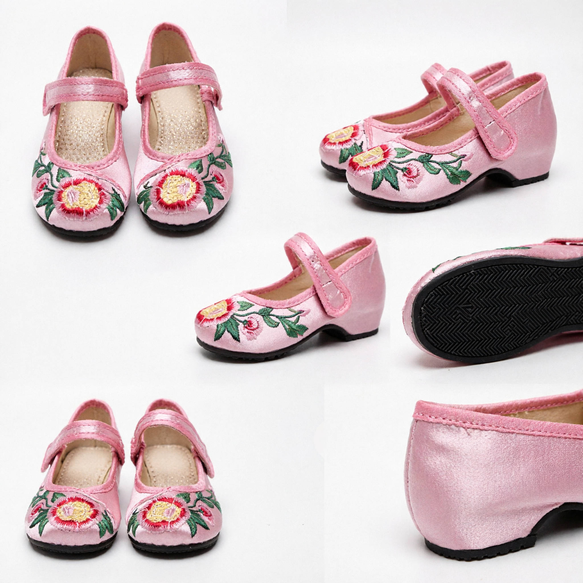 Pink Chinese Traditional Embroidered Shoes for Girls Kids Hanfu Cloth Shoes Floral Ancient Style Footwear