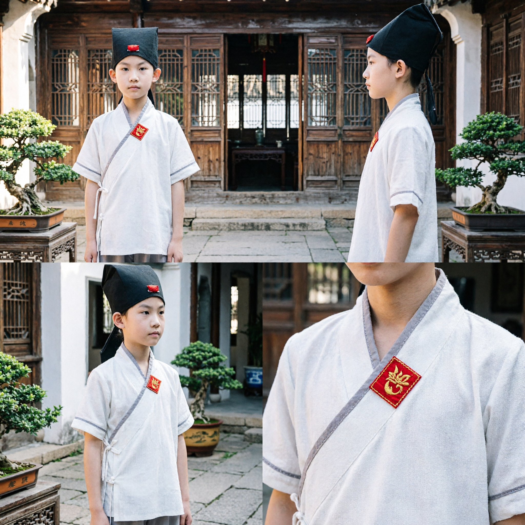 Kids Boys Traditional Chinese Kung Fu Uniform Summer White Tang Suit Hanfu Outfit for Performance