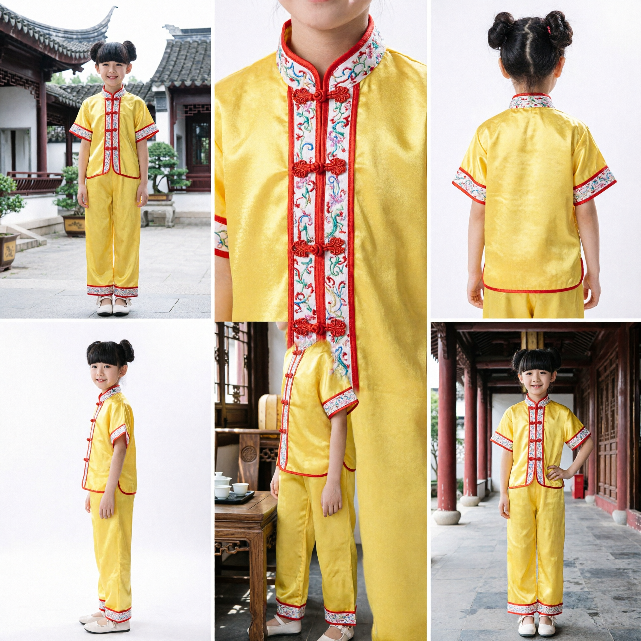 Kids Yellow Chinese Kung Fu Uniform Traditional Martial Arts Wushu Costume for Girls Performance