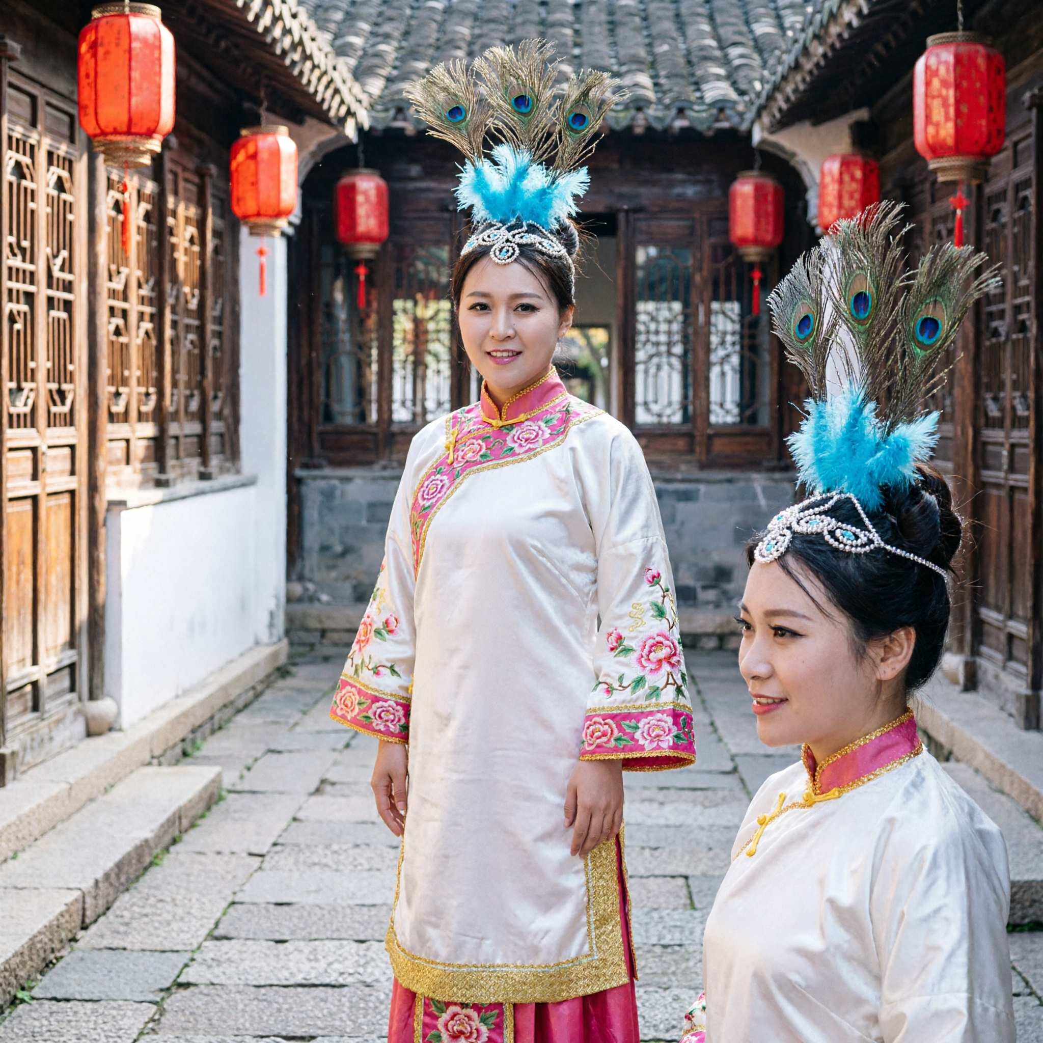 Traditional Chinese Peacock Feather Headpiece Ethnic Folk Dance Stage Performance Costume Hair Accessory for Women