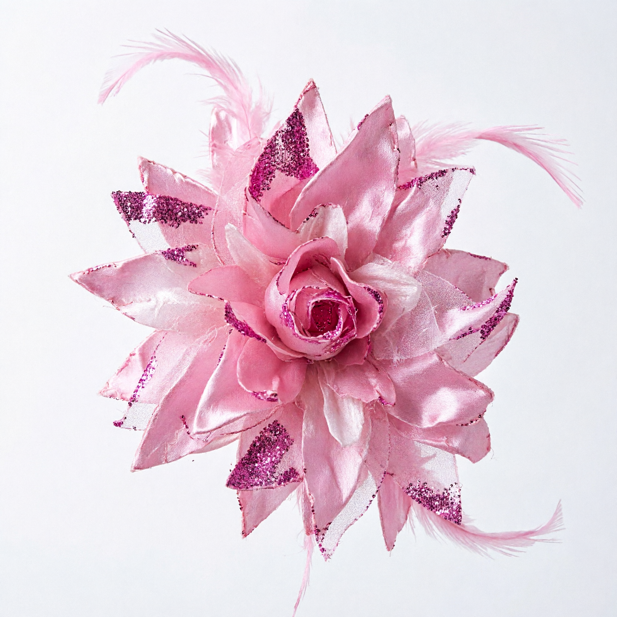 Large Pink Glitter Flower Feather Headpiece for Traditional Chinese Dance Stage Performance Costume Accessory