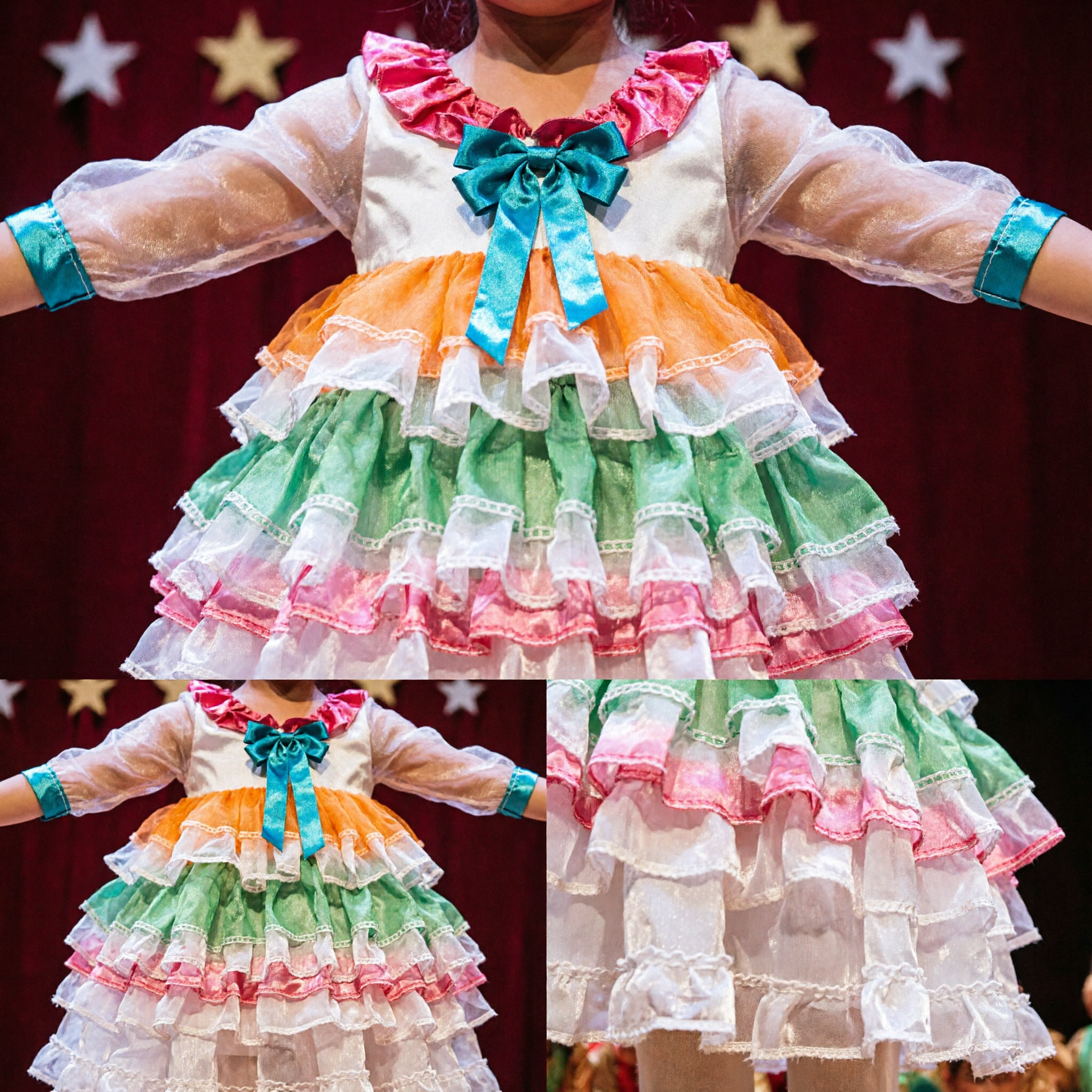 Girls Colorful Tiered Ruffle Dance Costume for Stage Performance School Recital and Folk Festival Outfit