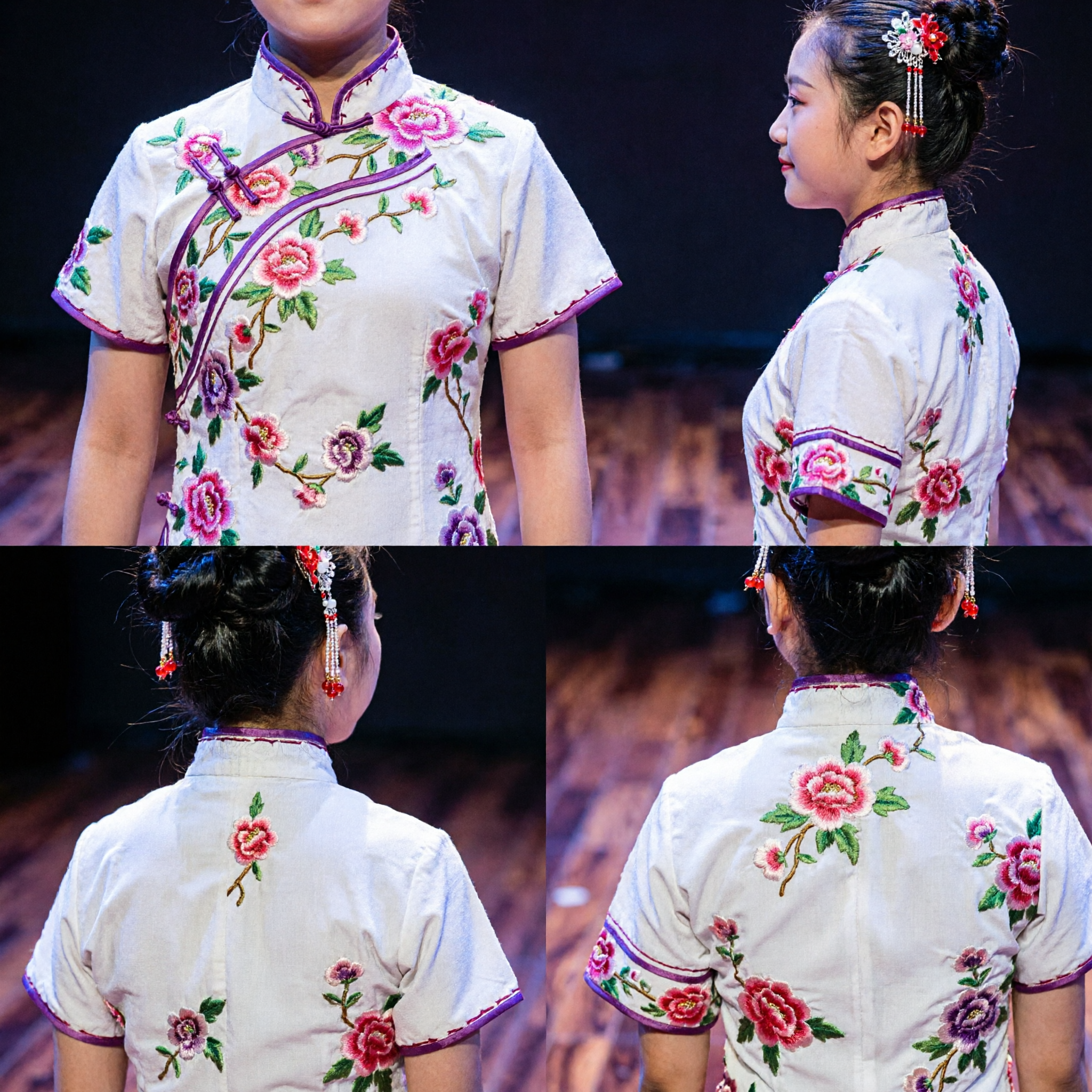 Traditional Chinese Folk Dance Costume for Girls Red Floral Top and Skirt Stage Performance Outfit