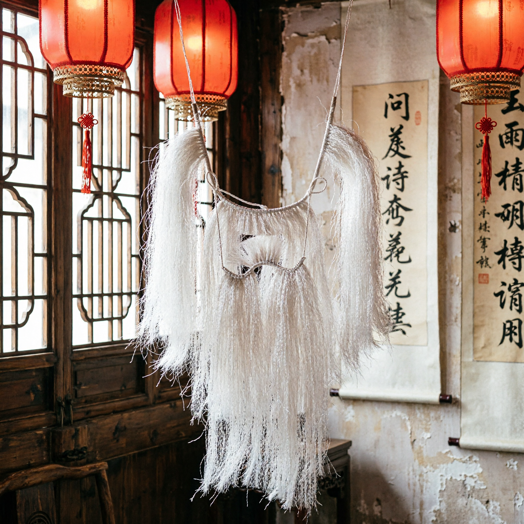 Traditional Chinese Opera White Beard and Mustache Set Peking Opera Costume Accessory for Elderly Character Cosplay