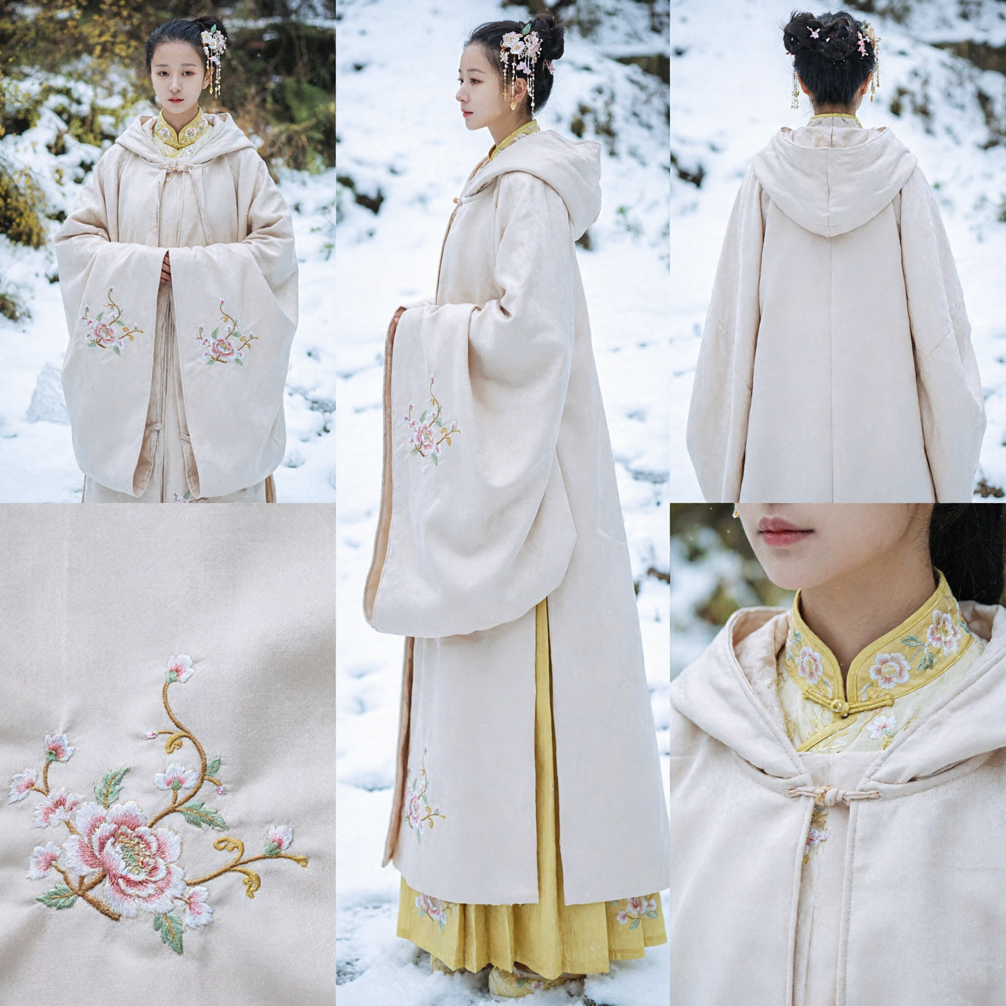 Ancient Chinese Hanfu Winter Cloak Traditional Hooded Cape for Women Historical Costume Photography Prop