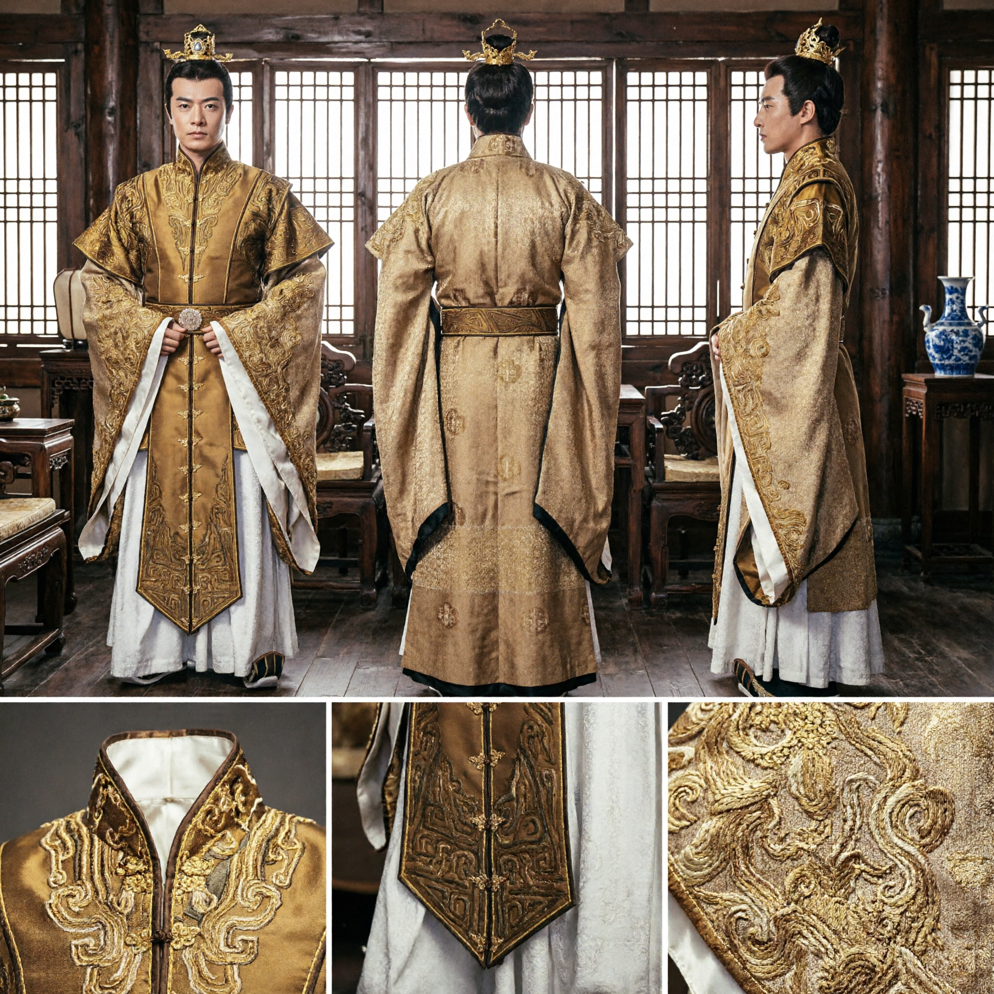 Ancient Chinese Emperor Costume Traditional Hanfu Robe Gold Embroidery Nobleman Clothing for Men Cosplay