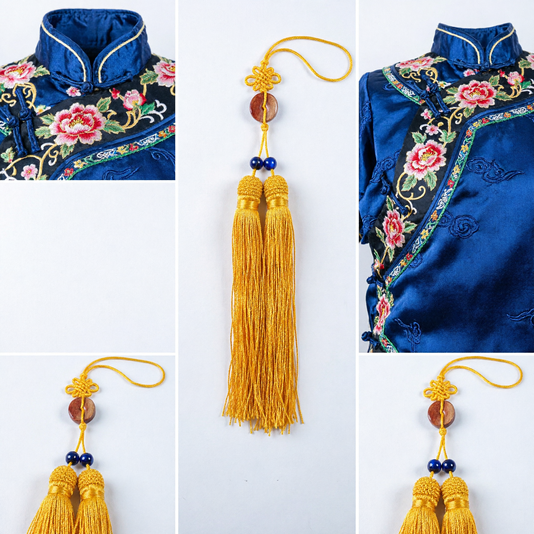 Traditional Chinese Yellow Silk Tassel Pendant with Red Stone Bead Car Hanging Ornament Feng Shui Decor
