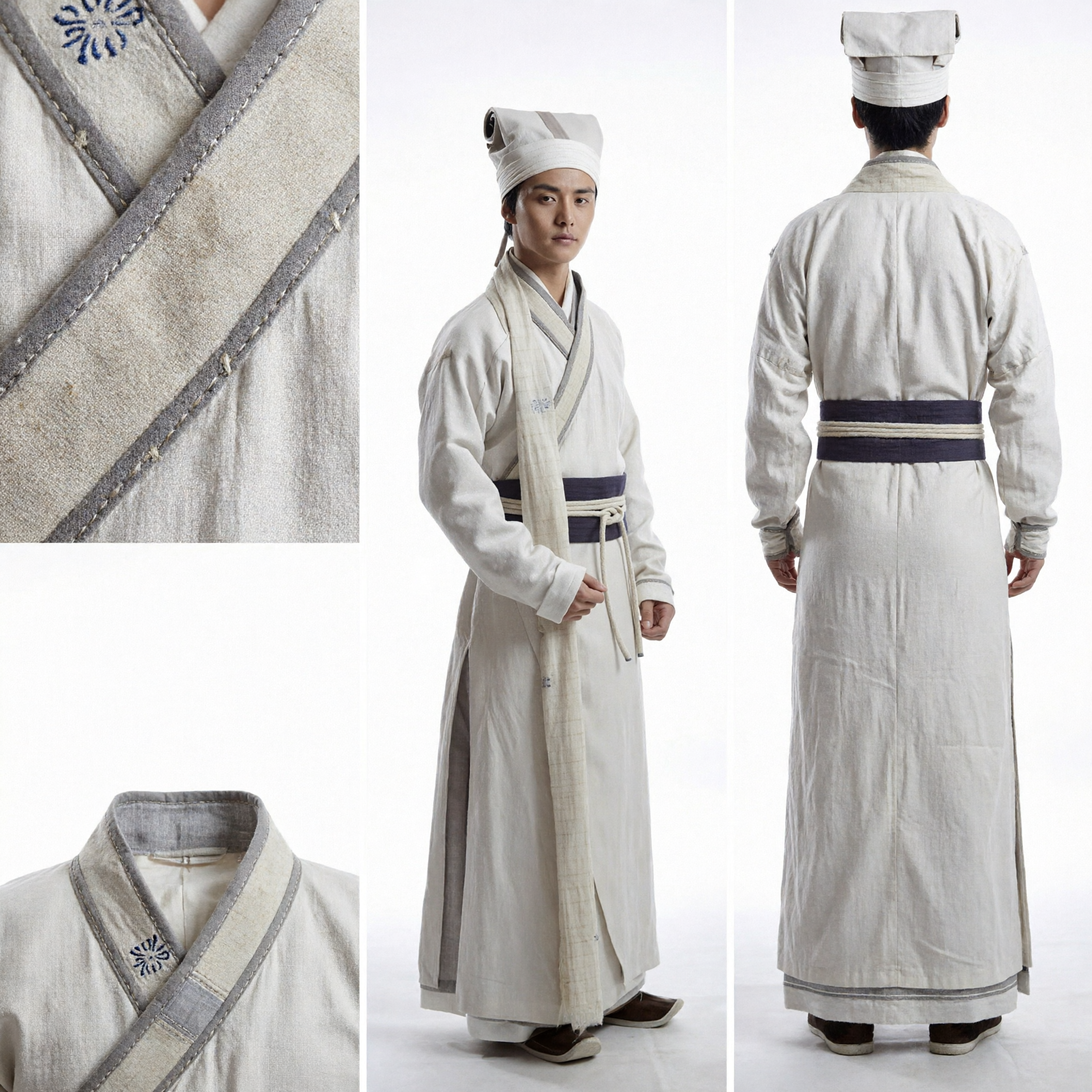 Ancient Chinese Scholar Hanfu Costume for Men Traditional White Robe Wuxia Cosplay Outfit