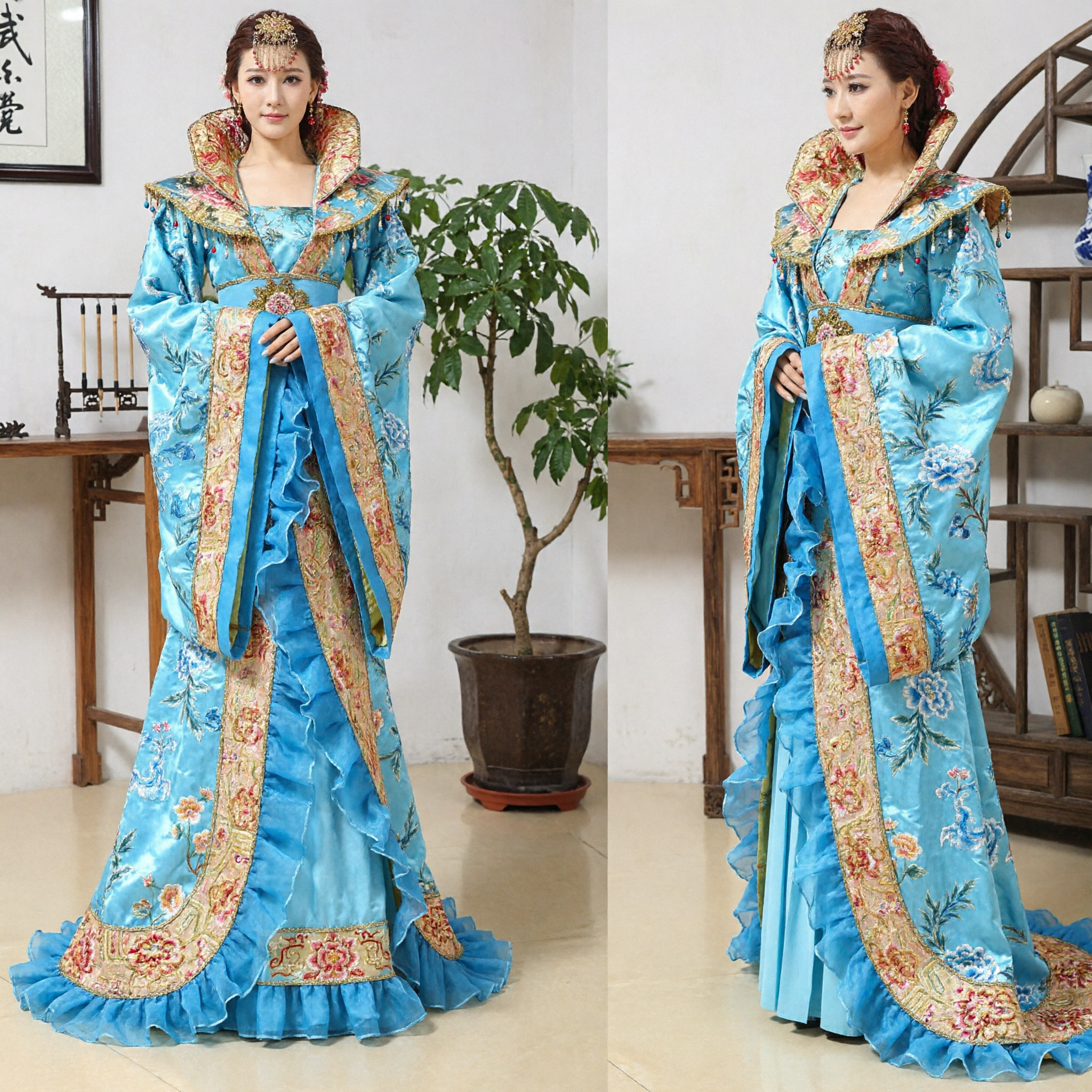 Royal Blue Chinese Hanfu Costume Tang Dynasty Empress Dress Ancient Clothing for Women Stage Performance