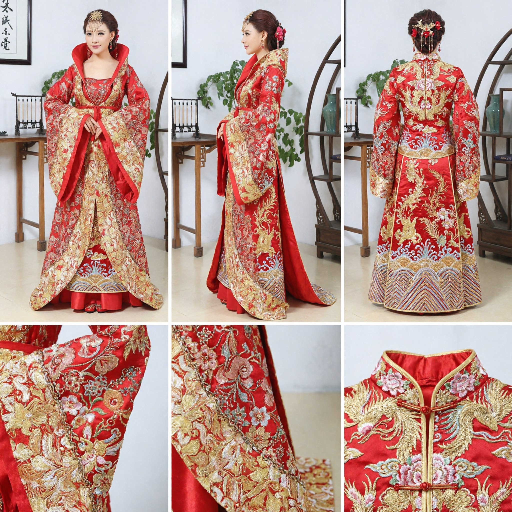 Women's Traditional Chinese Hanfu Wedding Dress Red Gold Embroidered Ancient Palace Costume for Bride