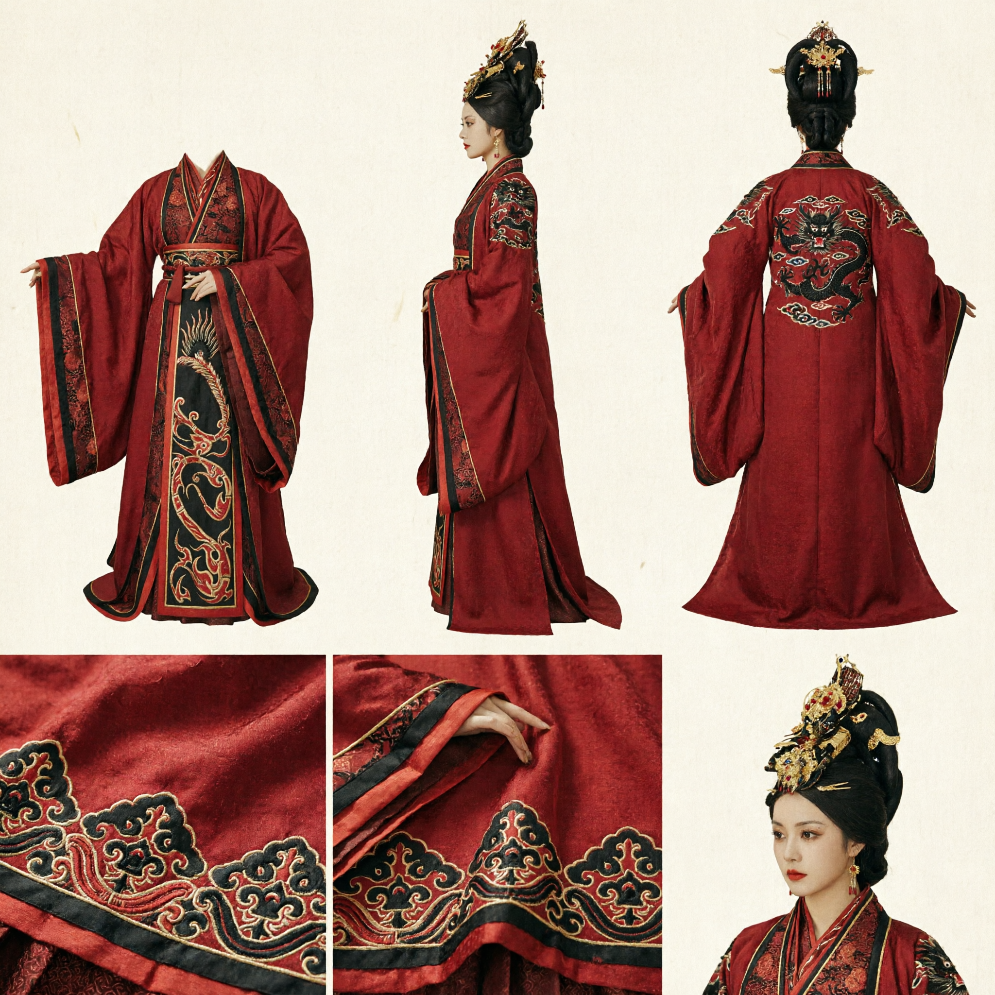 Traditional Chinese Hanfu Ancient Red Embroidered Robe Han Dynasty Empress Costume for Women Historical Performance