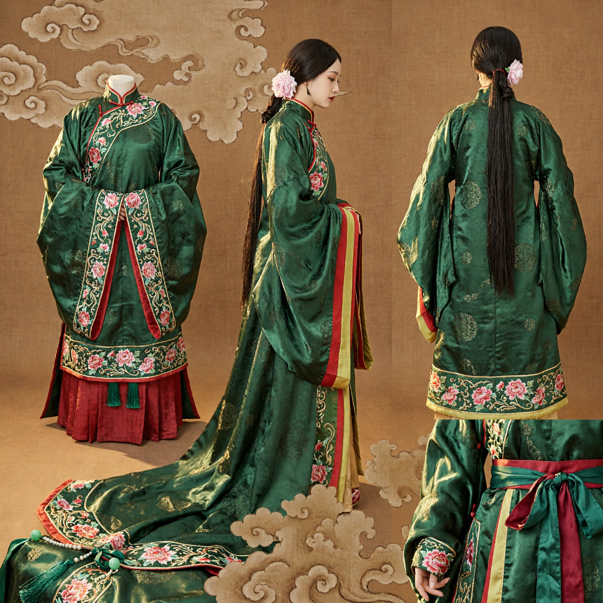 Traditional Chinese Hanfu Green Cloak Ancient Costume Women's Historical Dress for Performance and Cosplay