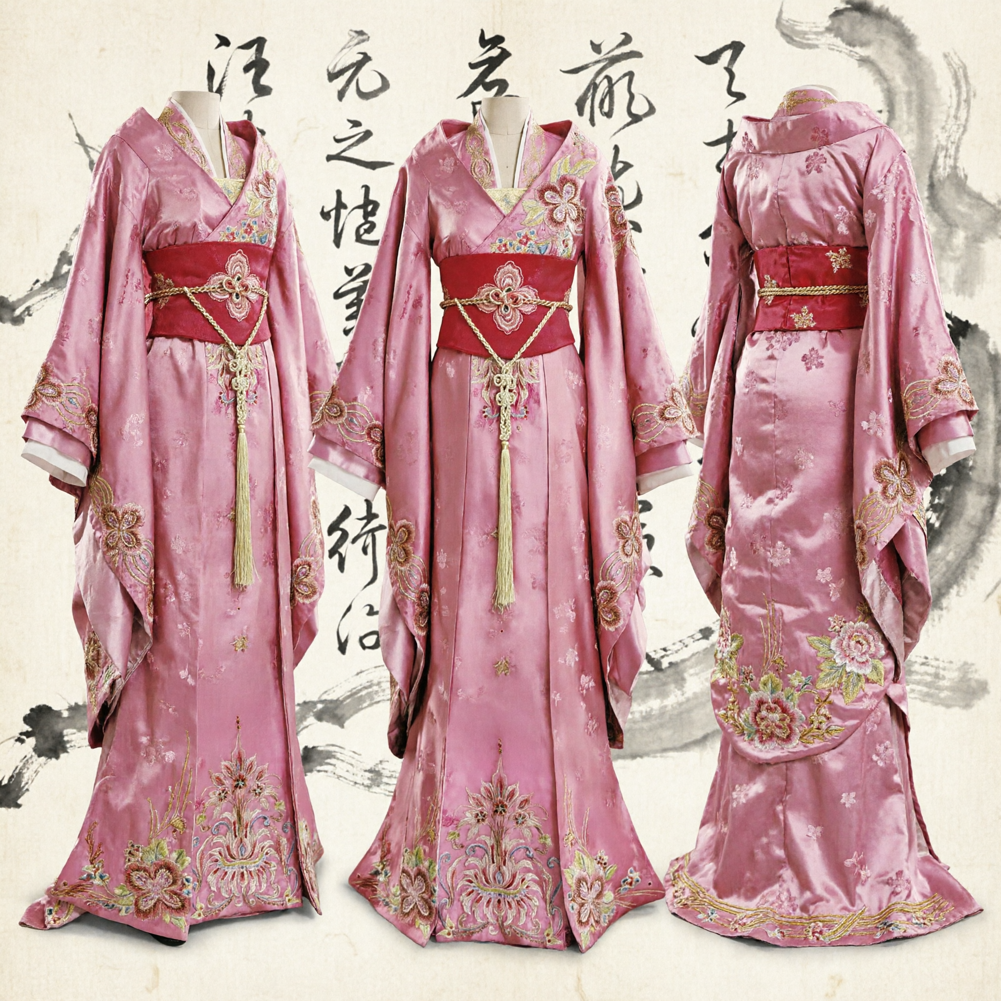 Traditional Chinese Hanfu Pink Embroidered Dress Ancient Palace Lady Costume for Women Wedding Performance
