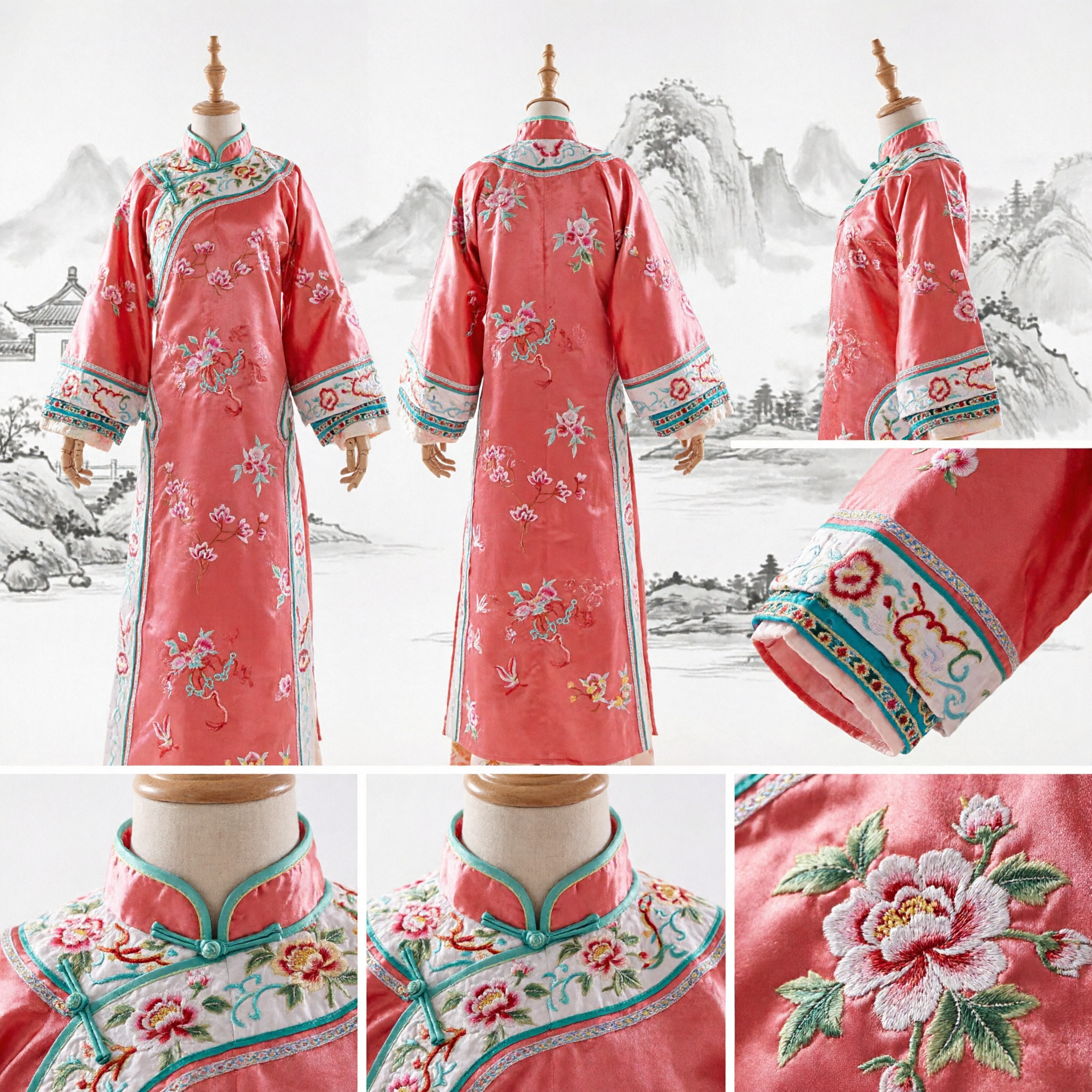 Traditional Chinese Ancient Princess Embroidered Pink Robe Qing Dynasty Style Palace Hanfu Costume for Women