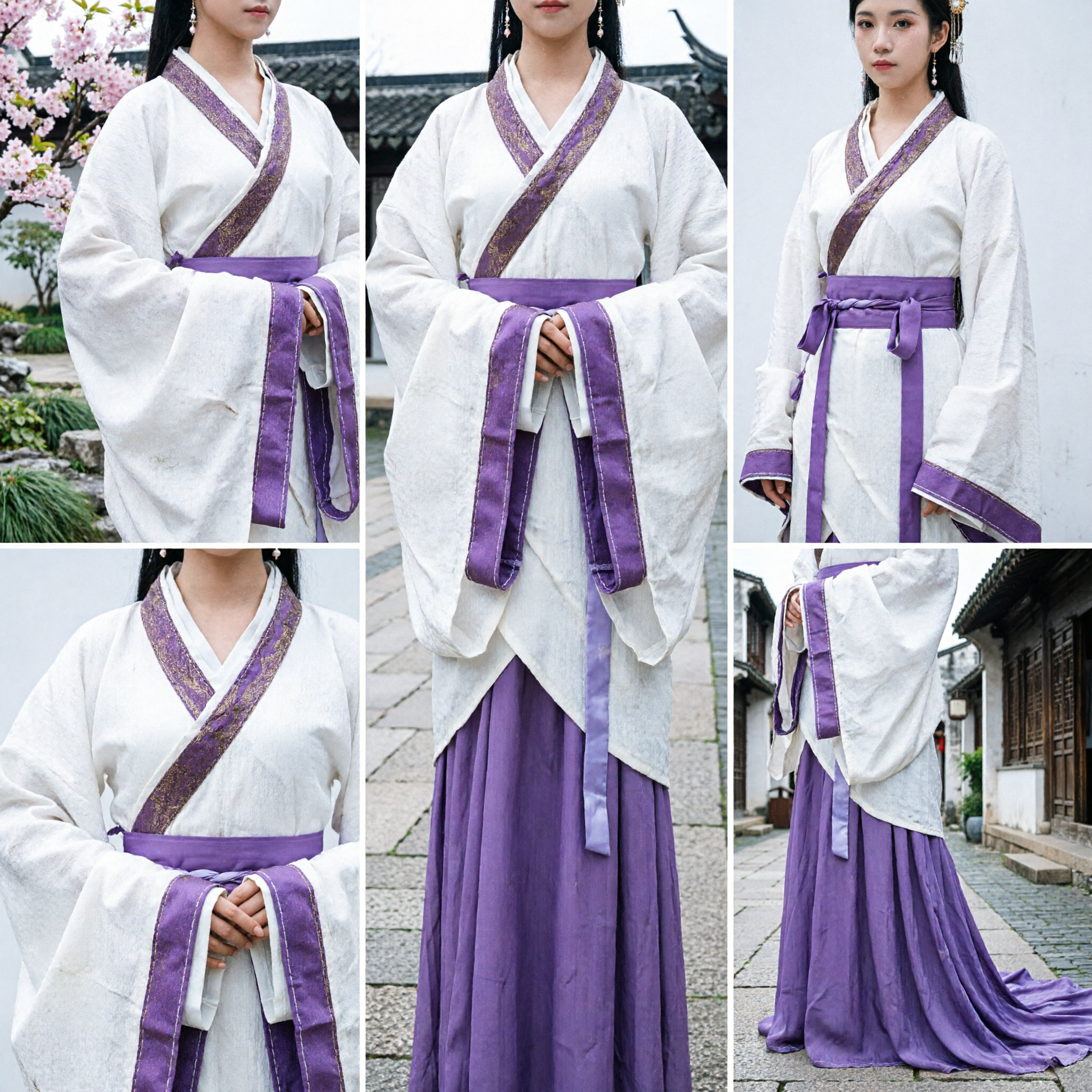 Elegant Purple and White Hanfu Traditional Chinese Ancient Costume Dress for Women Photography and Cosplay