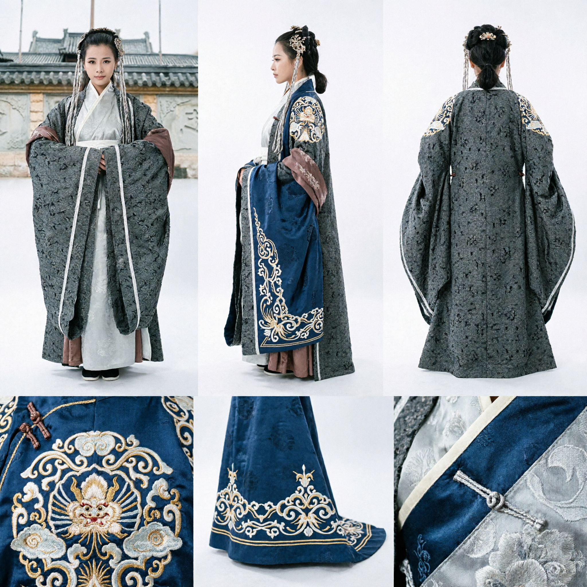 Ancient Chinese Traditional Hanfu Costume for Women Grey Robe Historical Dress Cosplay Outfit