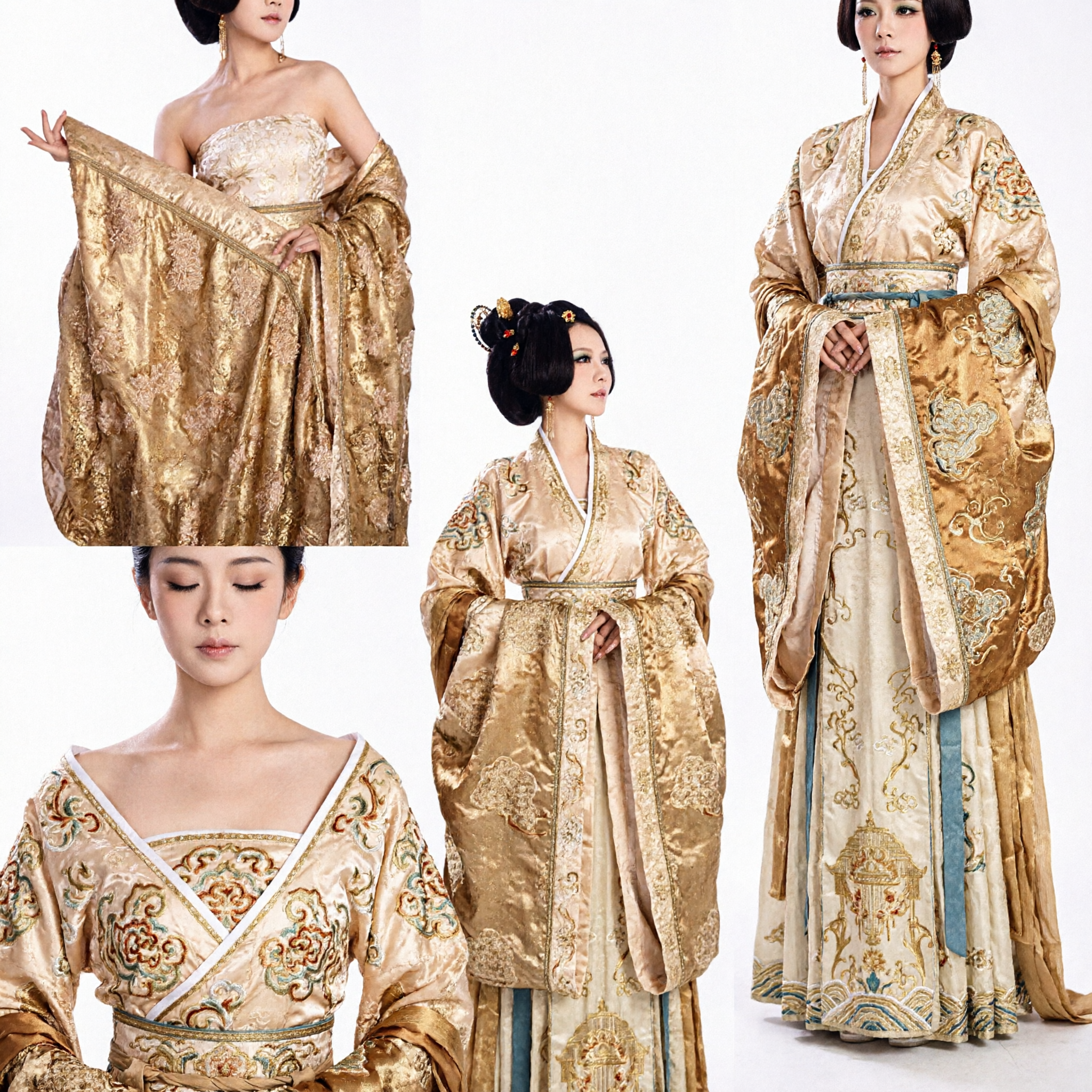 Ancient Chinese Tang Dynasty Palace Lady Gold Hanfu Dress Traditional Empress Costume for Women