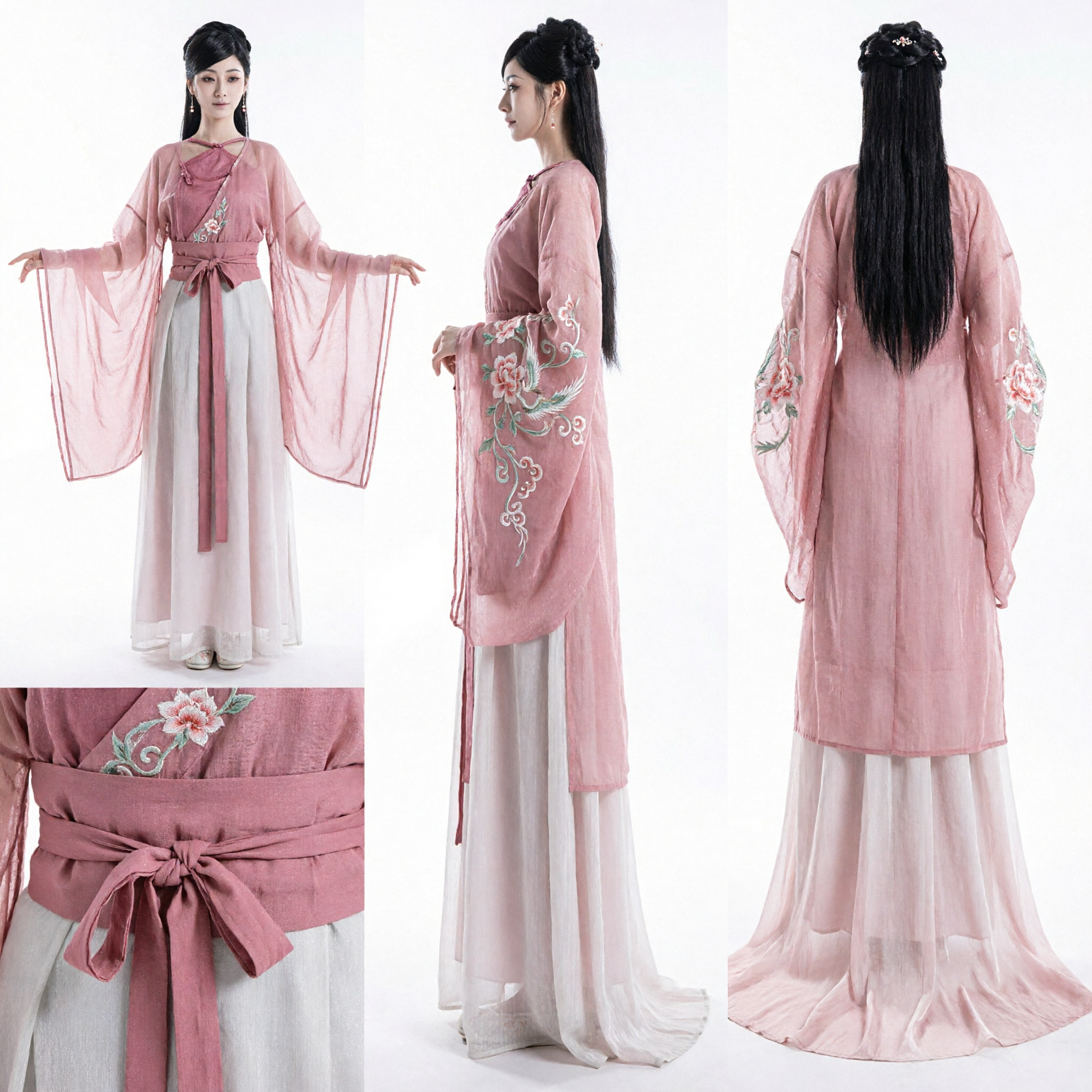 Elegant Pink Gradient Traditional Chinese Hanfu Ancient Costume for Women Photography and Stage Performance