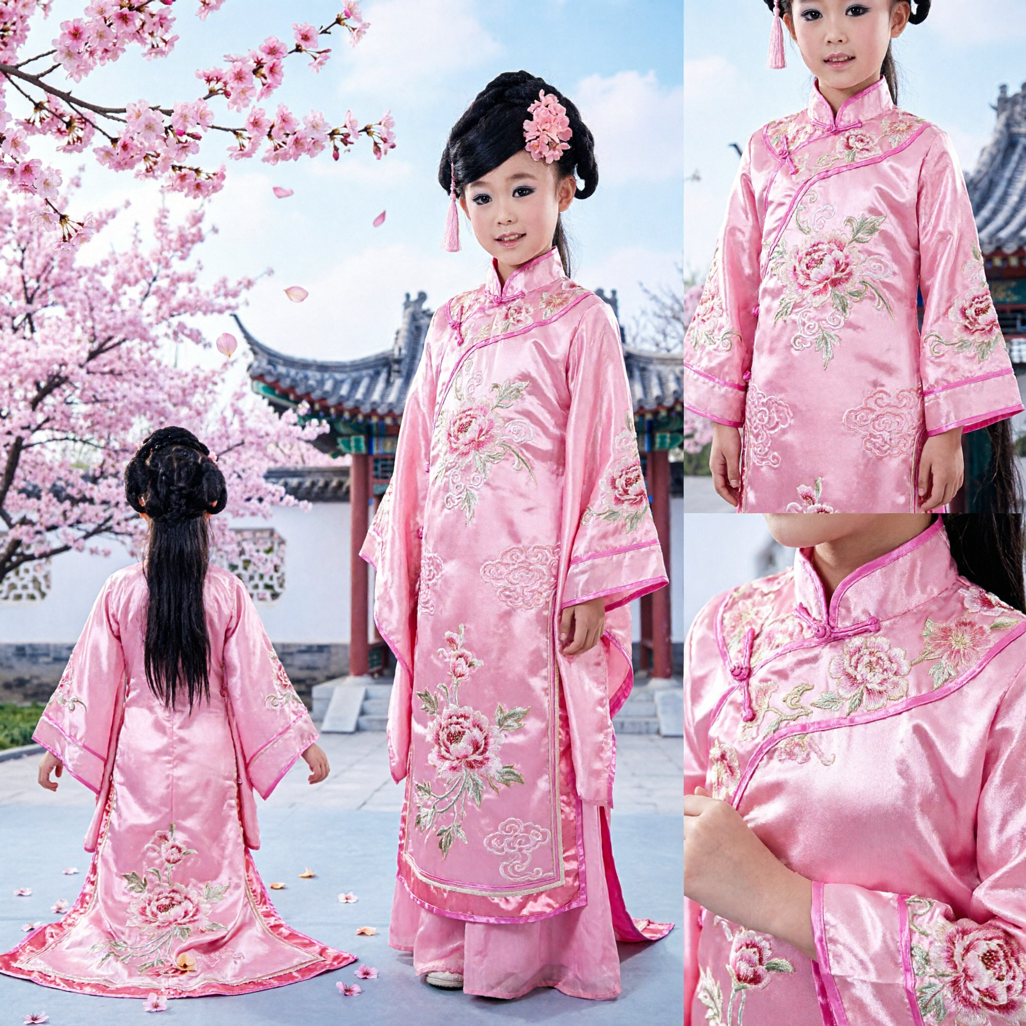 Pink Ancient Chinese Hanfu Costume for Kids Girls Tang Dynasty Princess Dress for Stage Performance