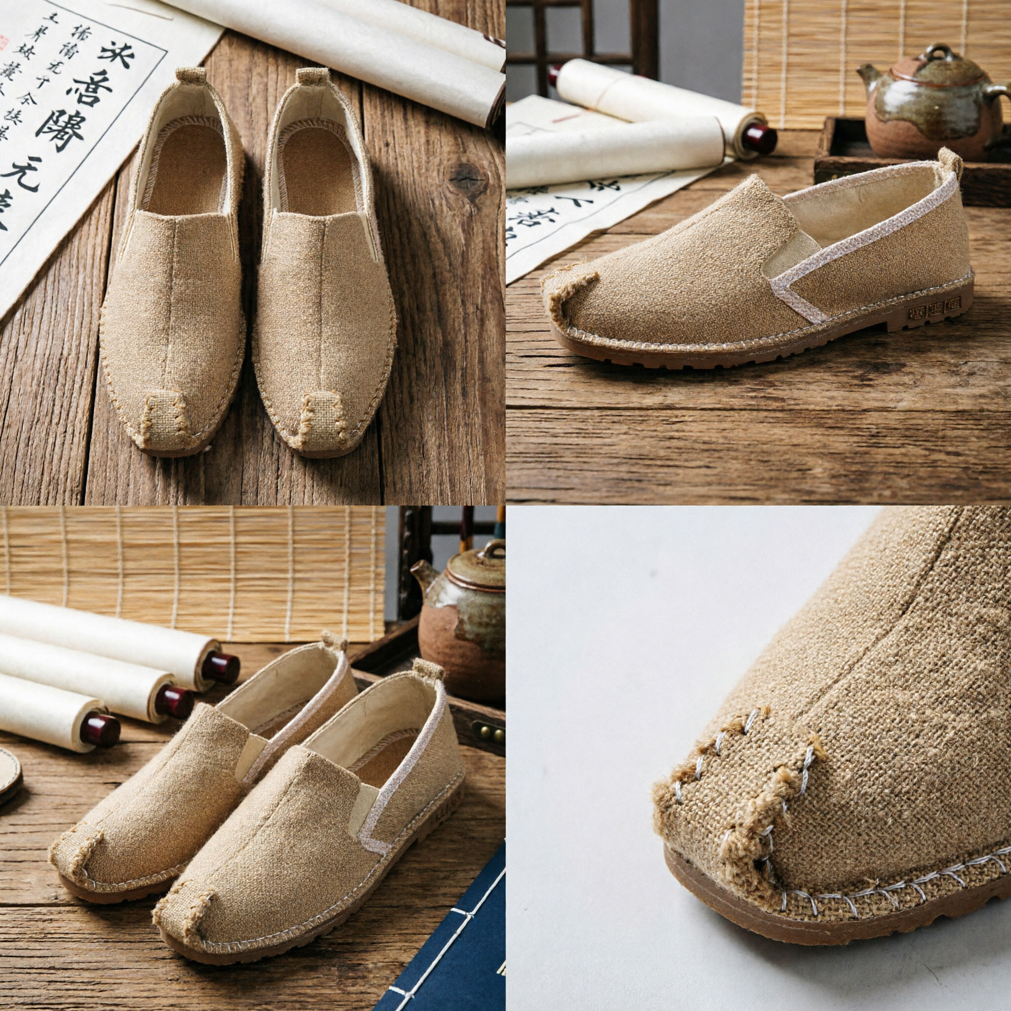 Traditional Chinese Kung Fu Shoes Men's Hemp Cloth Slip-Ons for Martial Arts Hanfu Costume Accessories