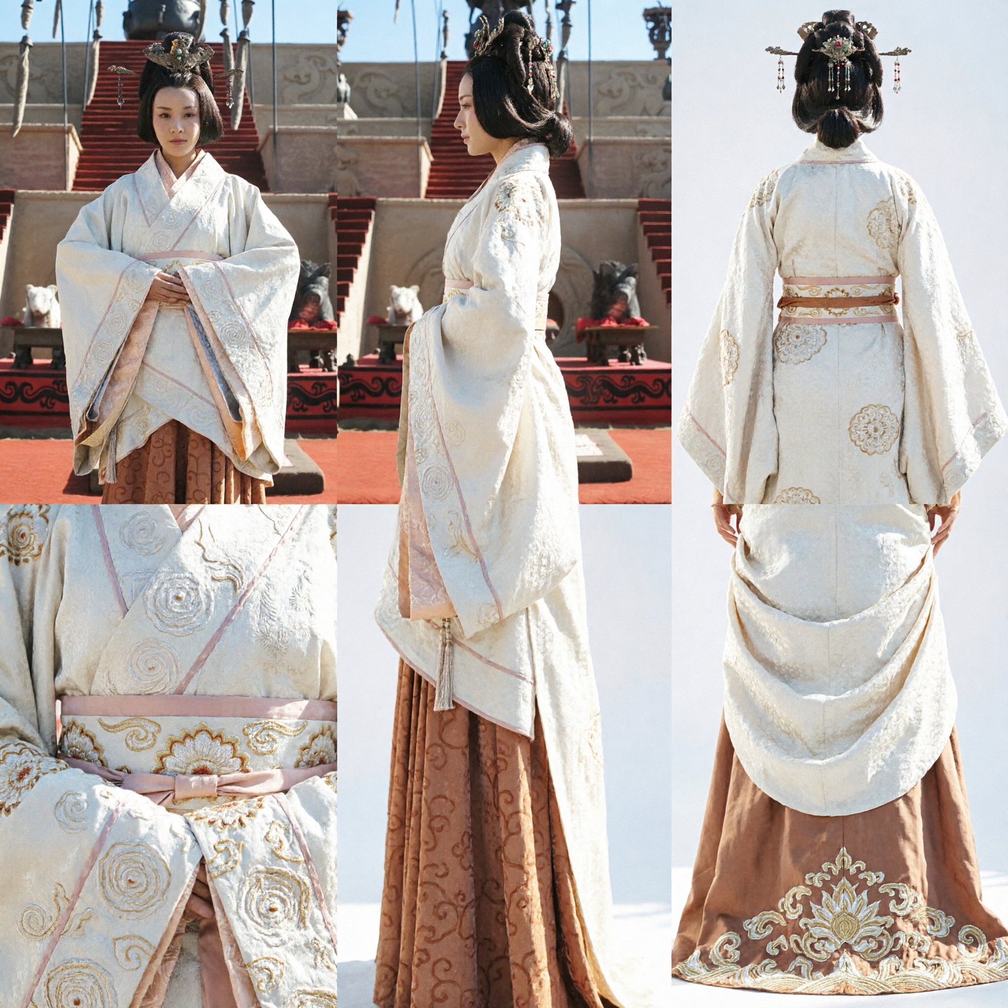 Ancient Chinese Han Dynasty Palace Lady Costume White Robe Patterned Skirt Traditional Hanfu for Women Cosplay