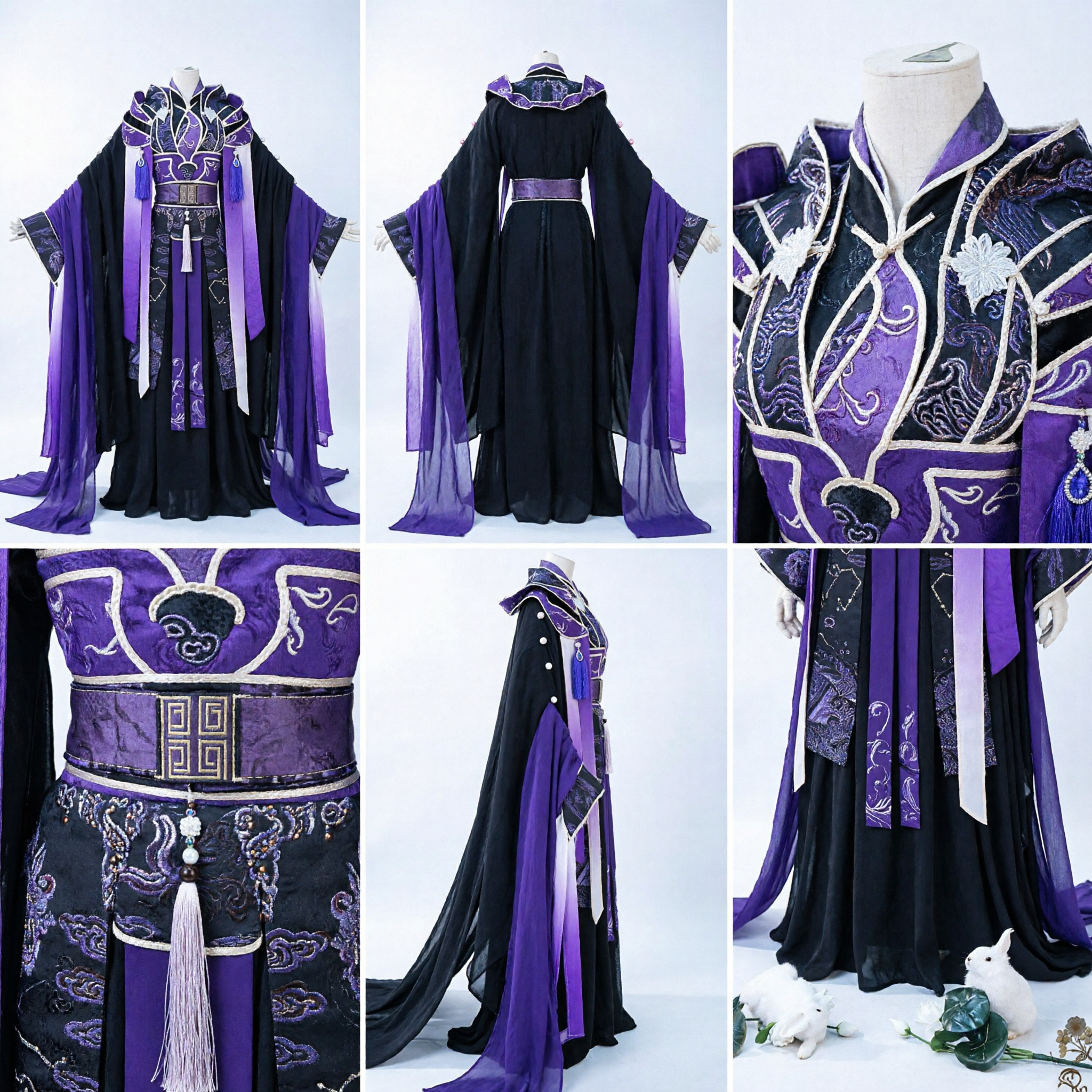 Men's Ancient Chinese Purple Hanfu Costume Traditional Noble Prince Cosplay Outfit with Embroidered Robes and Cape
