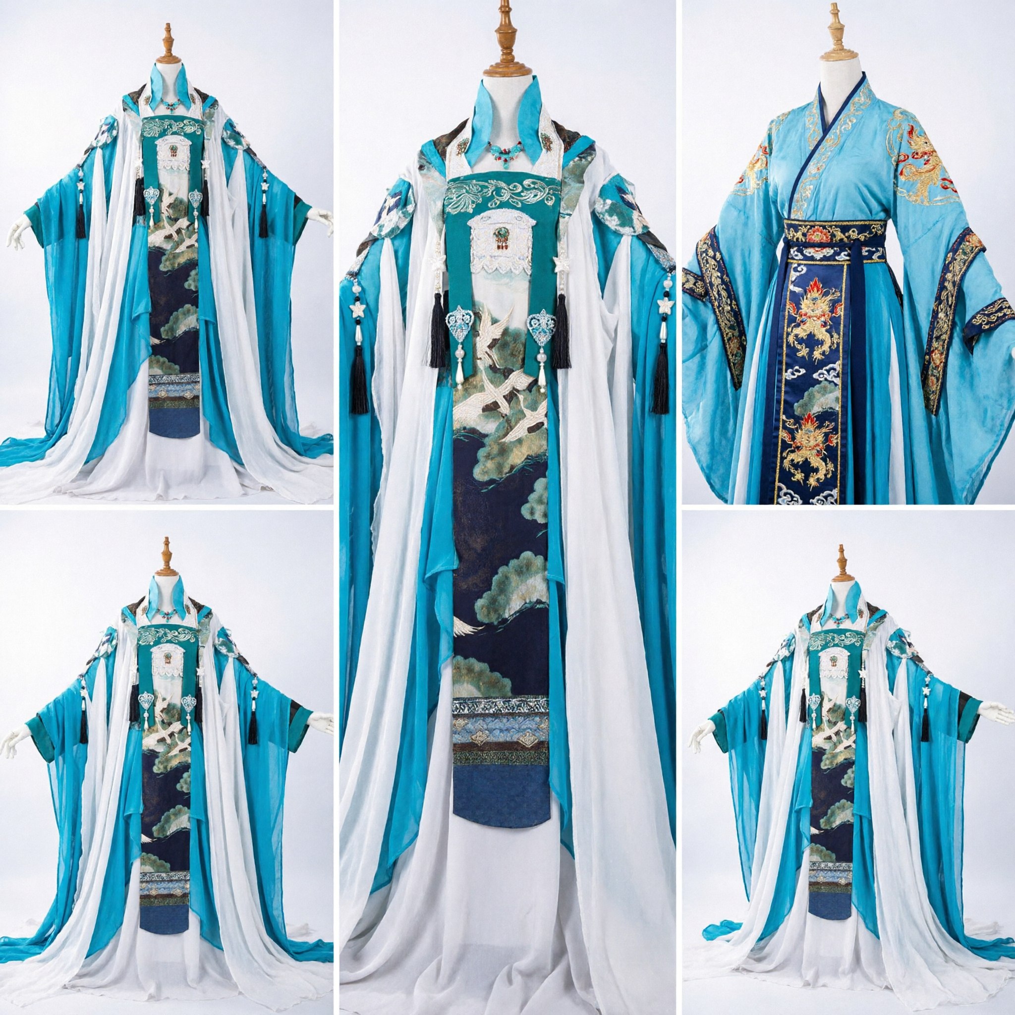 Exquisite Teal Traditional Chinese Hanfu Tang Dynasty Ancient Fairy Goddess Costume for Women Cosplay Performance