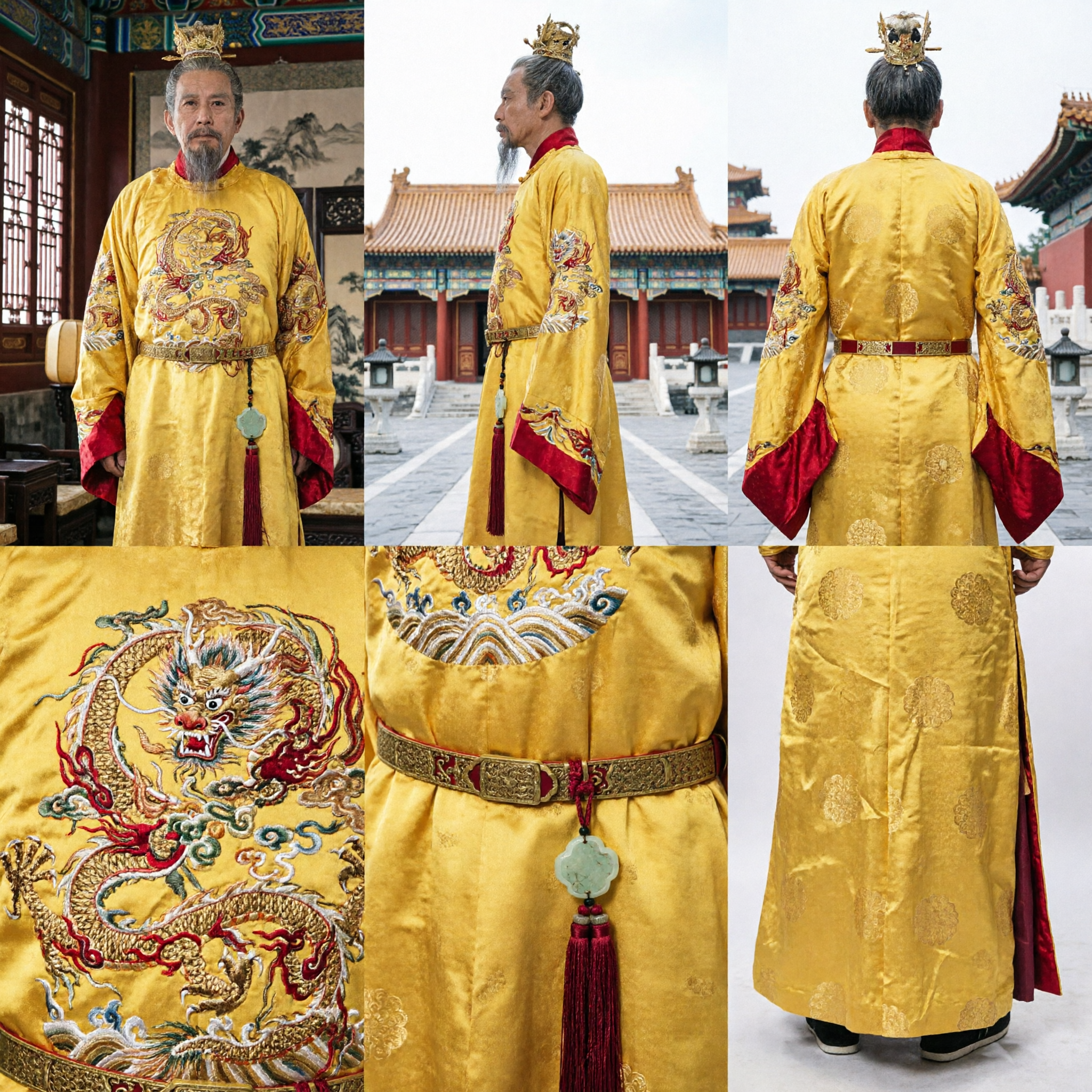 Men's Ancient Chinese Emperor Costume Yellow Dragon Robe Traditional Imperial Clothing for Historical Drama Cosplay