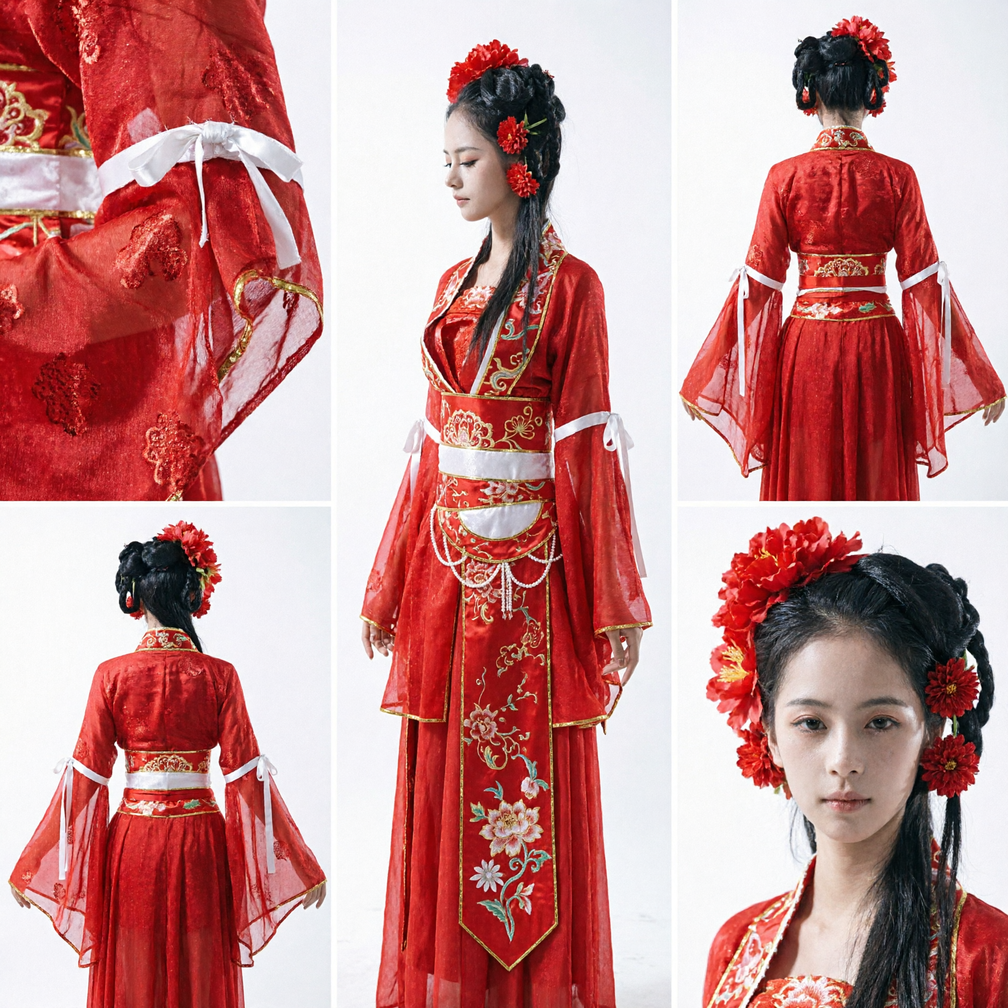 Women's Traditional Chinese Red Hanfu Wedding Dress Ancient Style Costume with Gold Embroidery for Performance