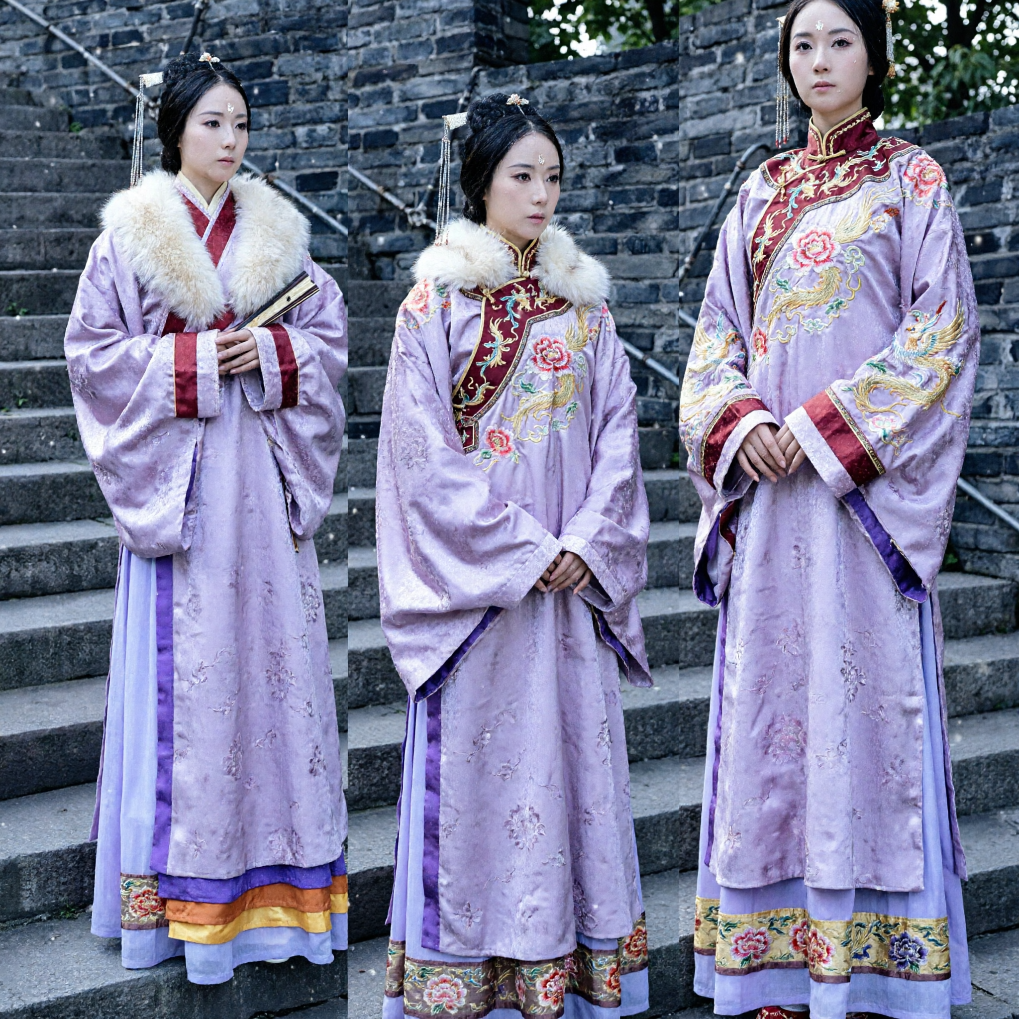 Elegant Purple Winter Hanfu with White Fur Collar Traditional Chinese Noble Lady Costume for Women