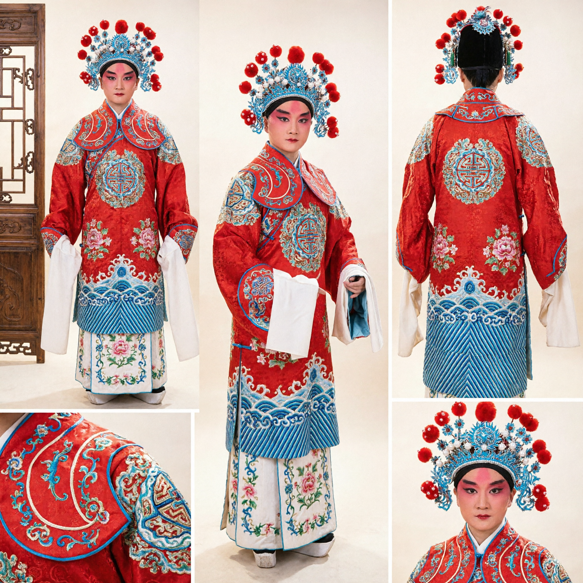 Traditional Chinese Peking Opera Costume Red Dragon Embroidery Male Warrior General Robe for Stage Performance