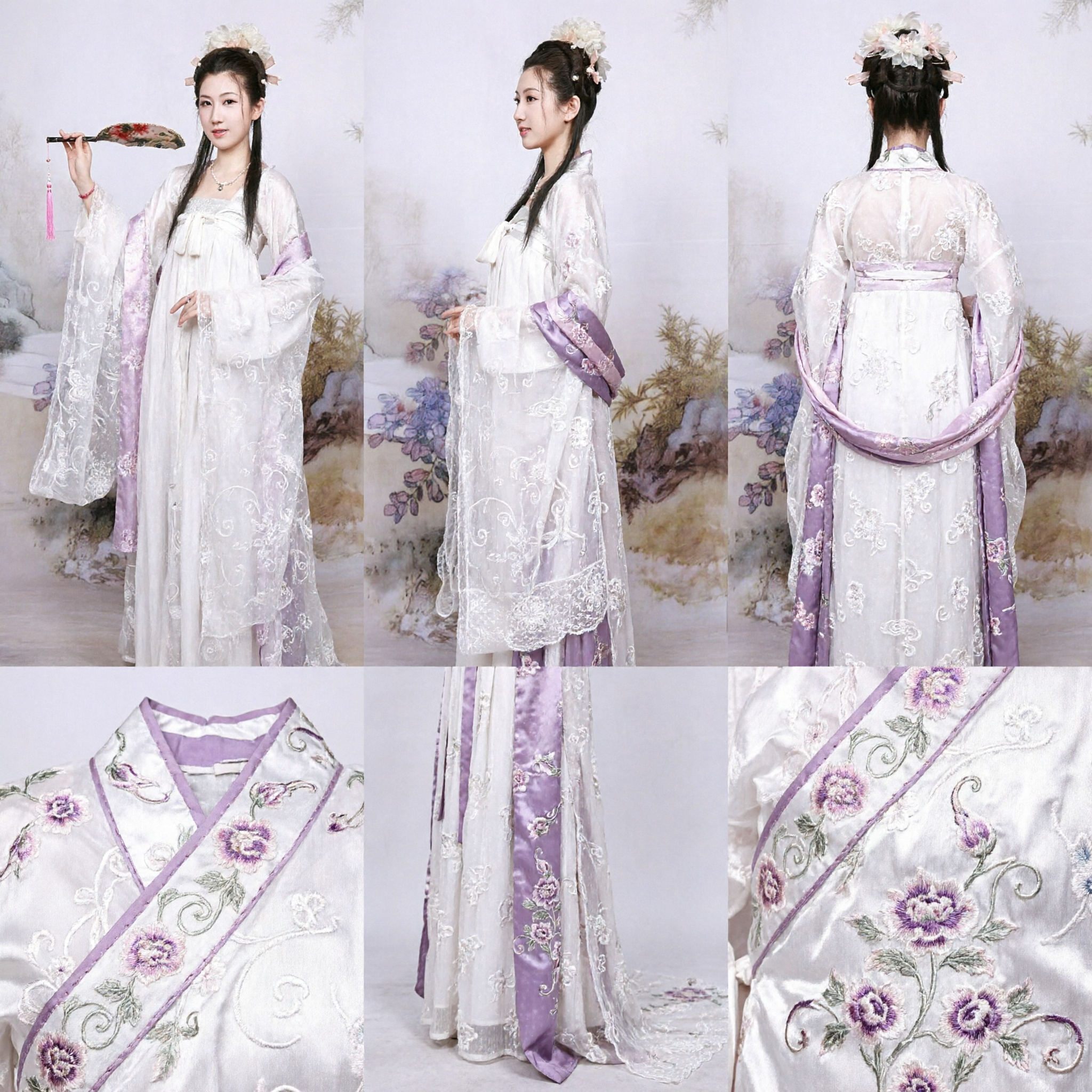 Traditional Chinese Hanfu White Fairy Dress Ancient Costume Embroidered Long Robe for Women Performance Photography