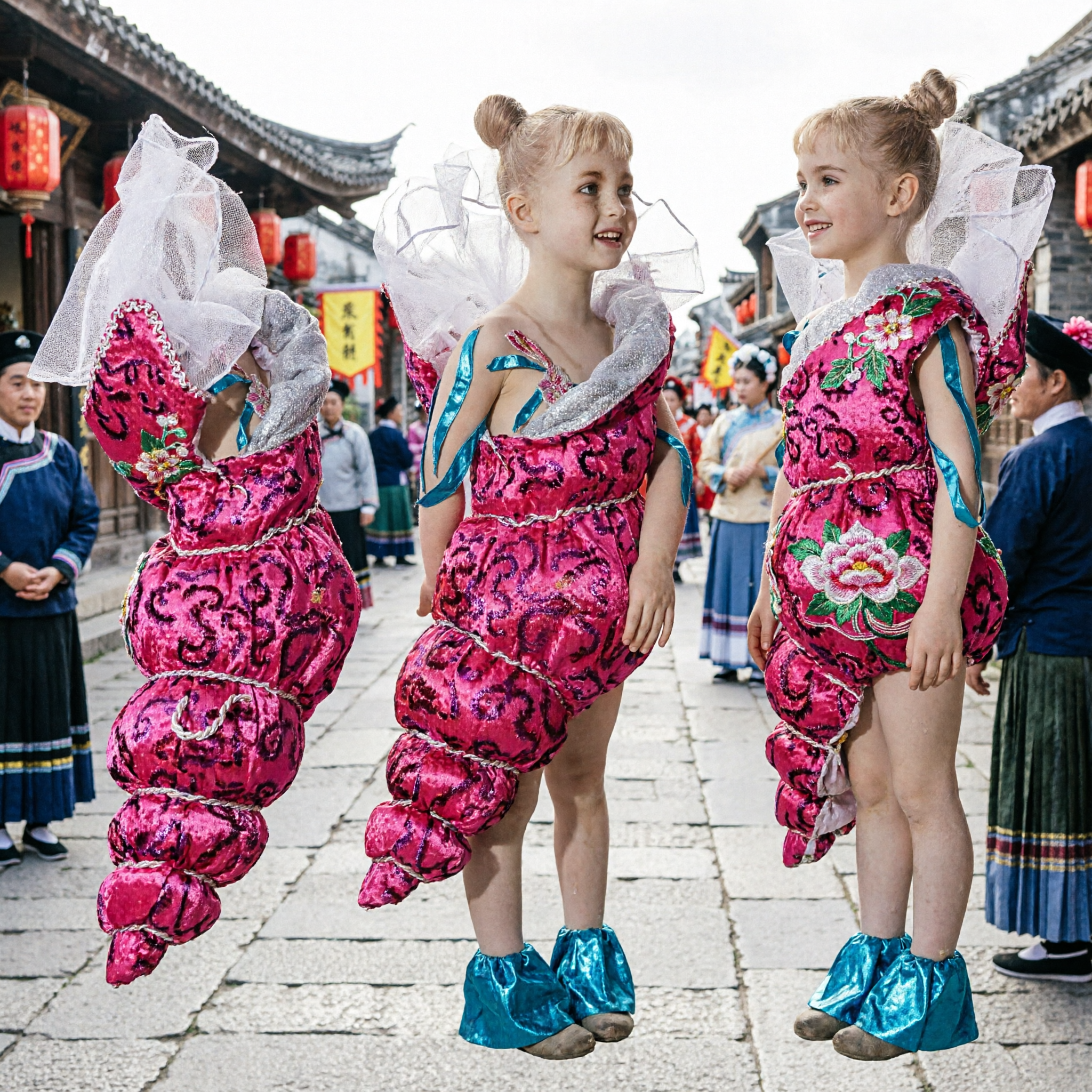 Handcrafted Female Angel Statue in Vibrant Pink Patterned Dress with Sheer Wings for Home Decor and Religious Altars