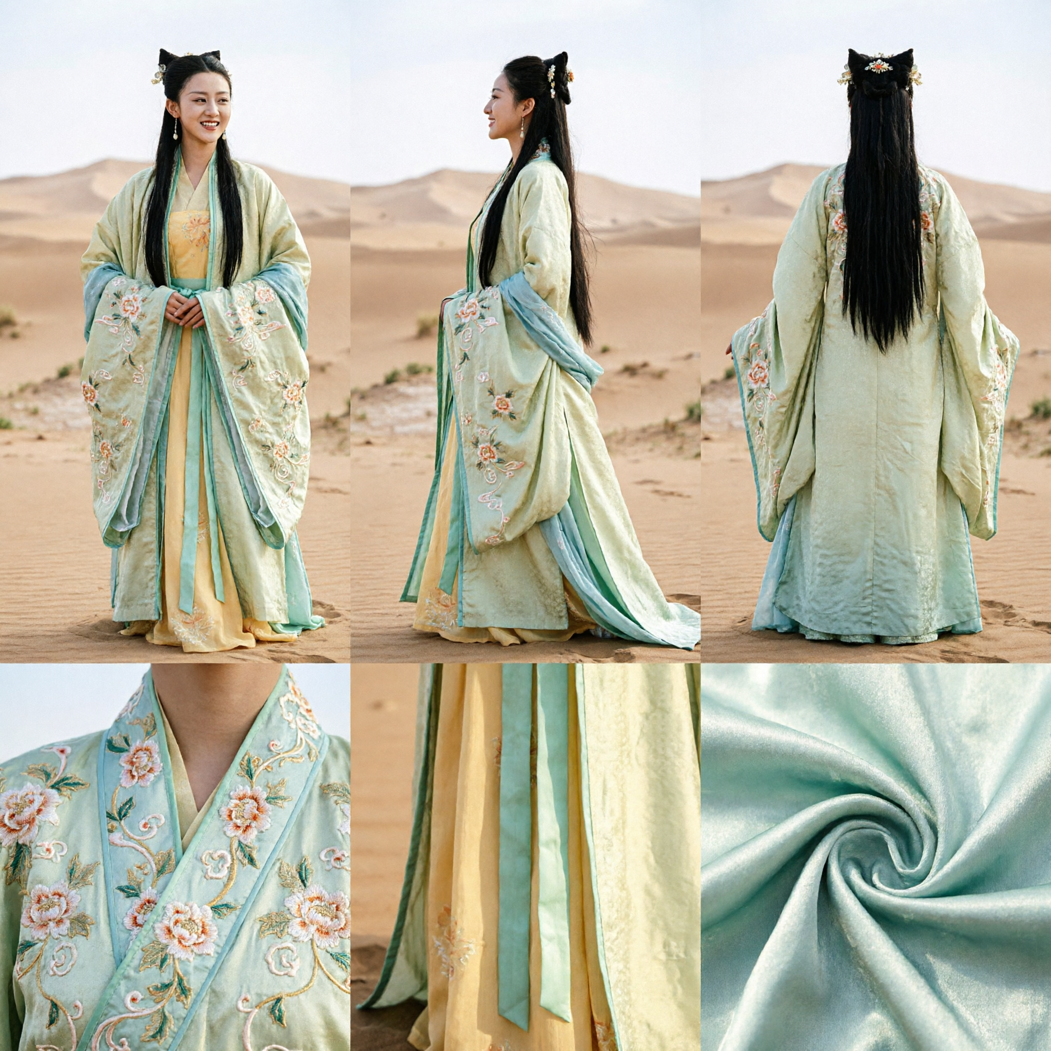 Traditional Chinese Hanfu Costume Ancient Tang Dynasty Yellow Green Ruqun Dress for Women Cosplay