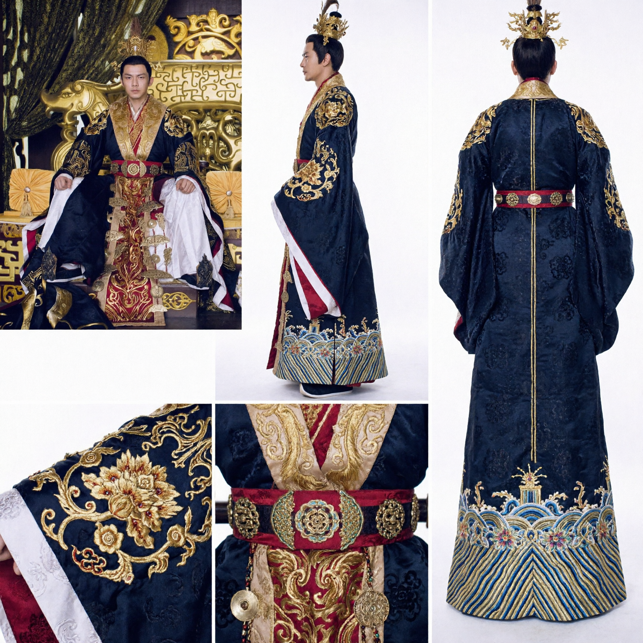 Ancient Chinese Emperor Costume Men Black Gold Dragon Robe Hanfu for Historical Cosplay