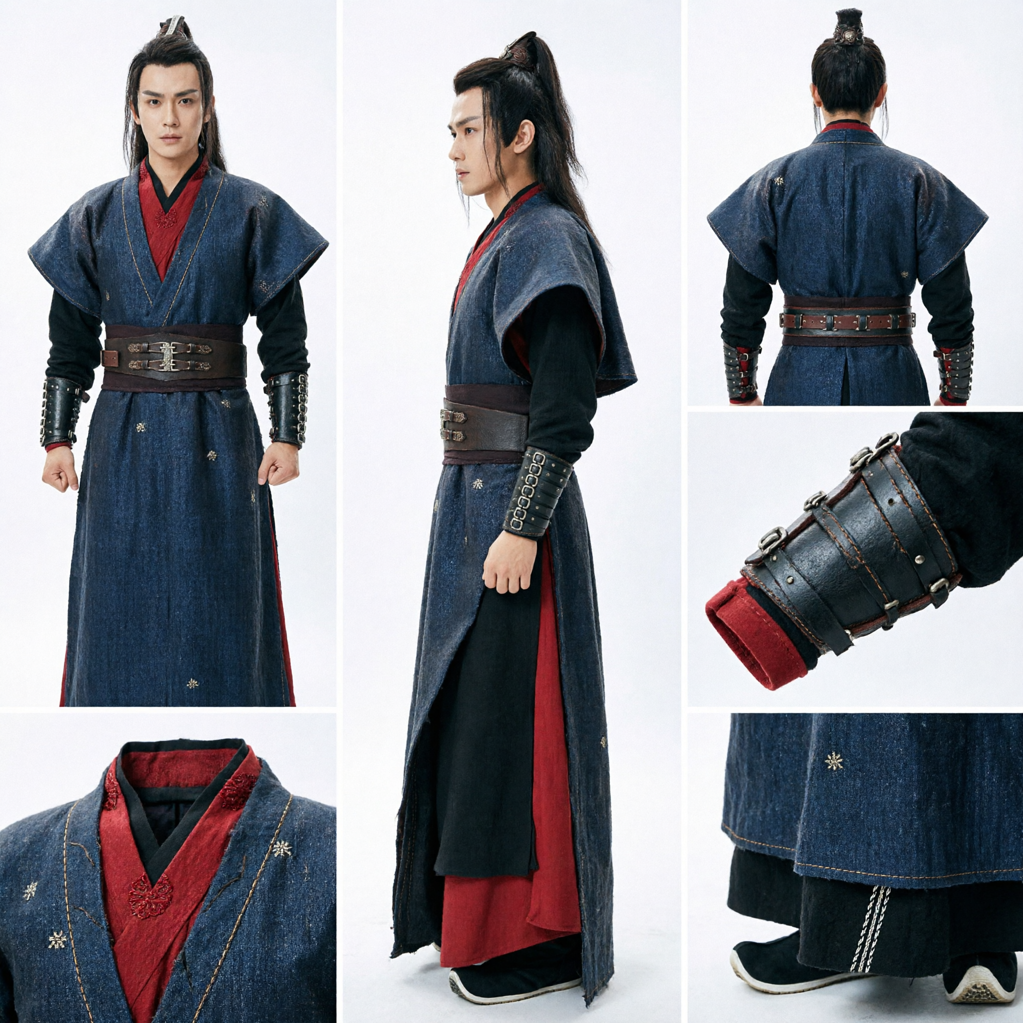 Men's Ancient Chinese Swordsman Wuxia Hanfu Costume Black Red Knight Errant Outfit for Cosplay and Performance