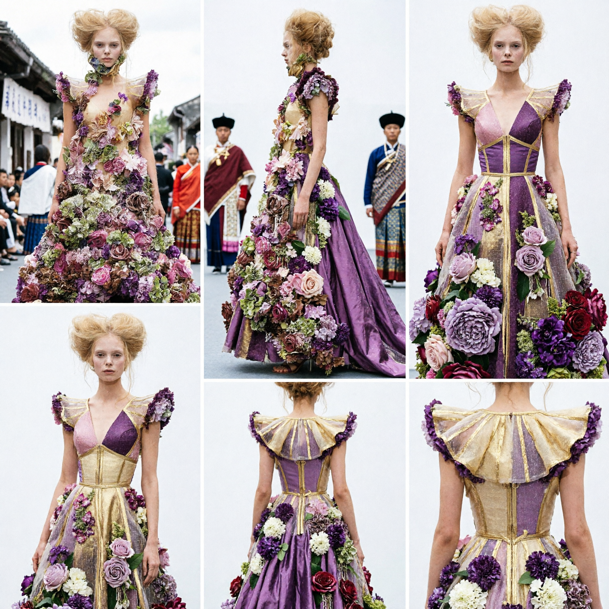 Women's Avant-Garde Purple Floral Runway Dress High Fashion Flower Costume for Stage Performance and Shows