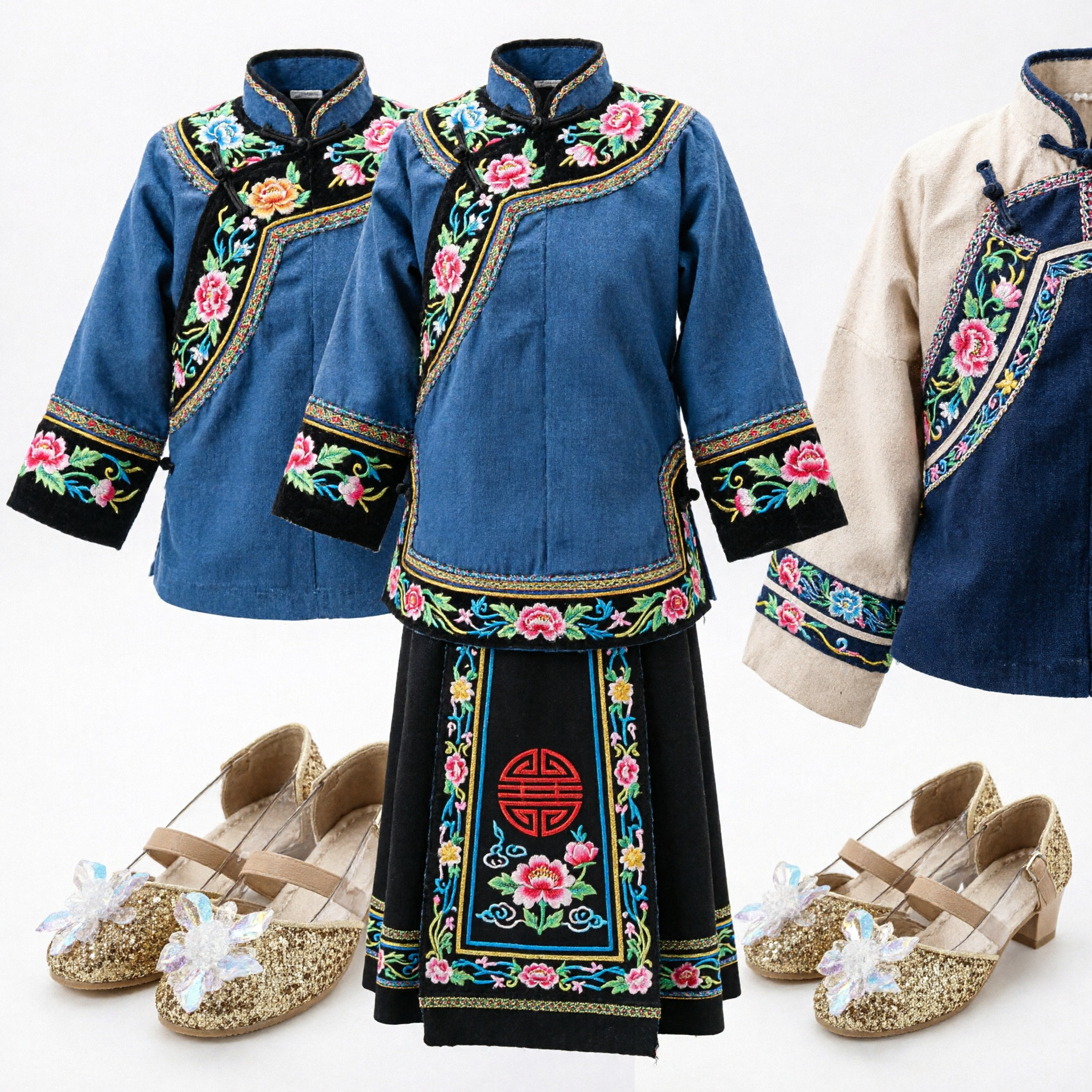 Gold Glitter Mary Jane Shoes for Girls with Sparkly Butterfly for Wedding Party Traditional Costume