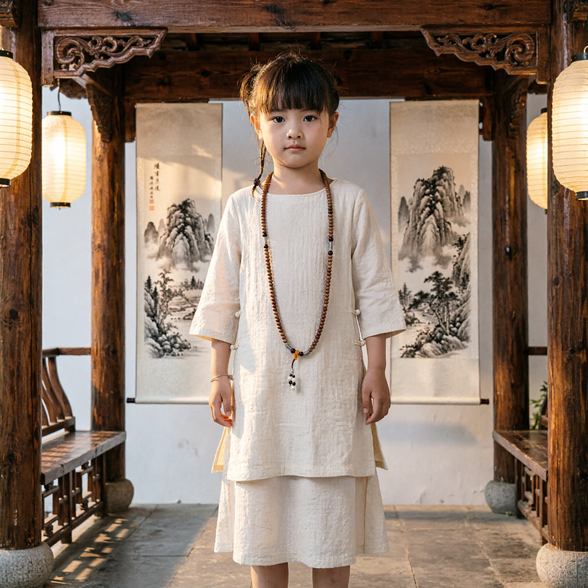 Kids Traditional Chinese Zen Monk Clothing White Linen Tang Suit for Martial Arts Tea Ceremony Performance