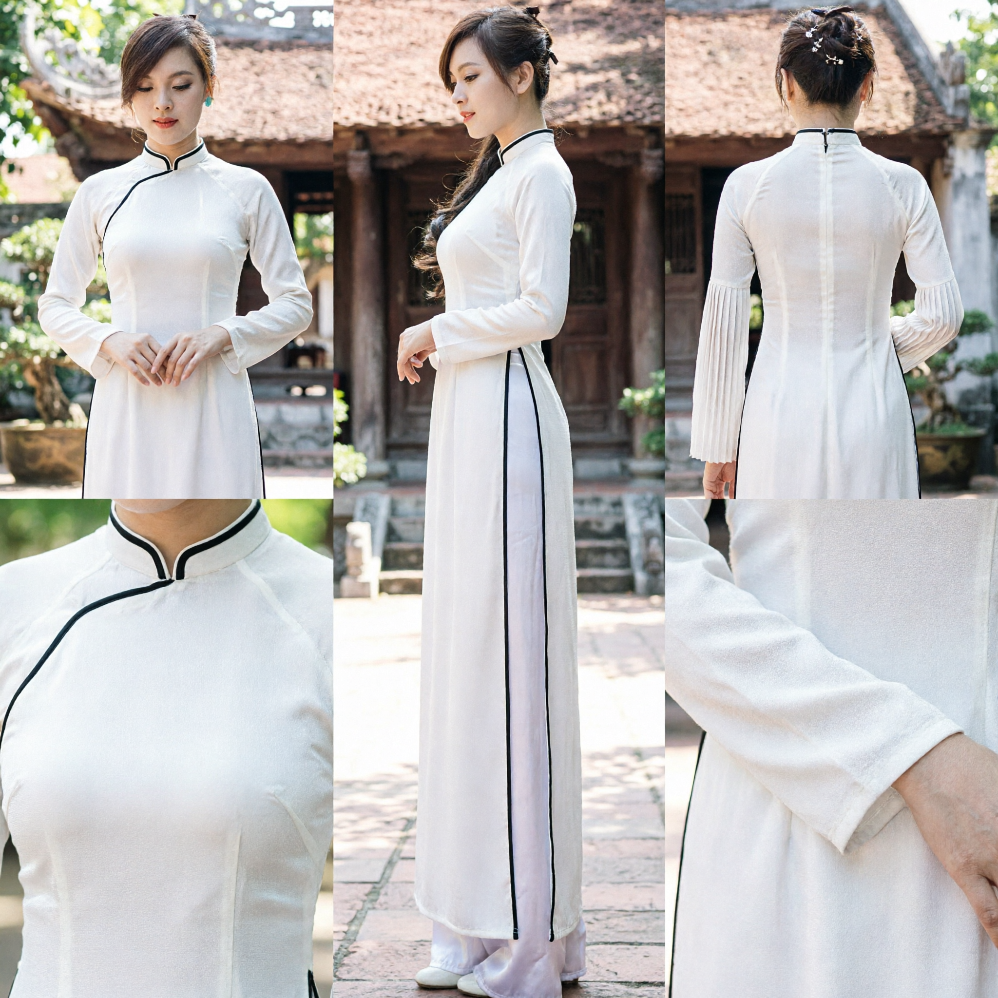 Elegant White Vietnamese Ao Dai Traditional Silk Long Dress for Women Wedding Ceremony Cultural Costume