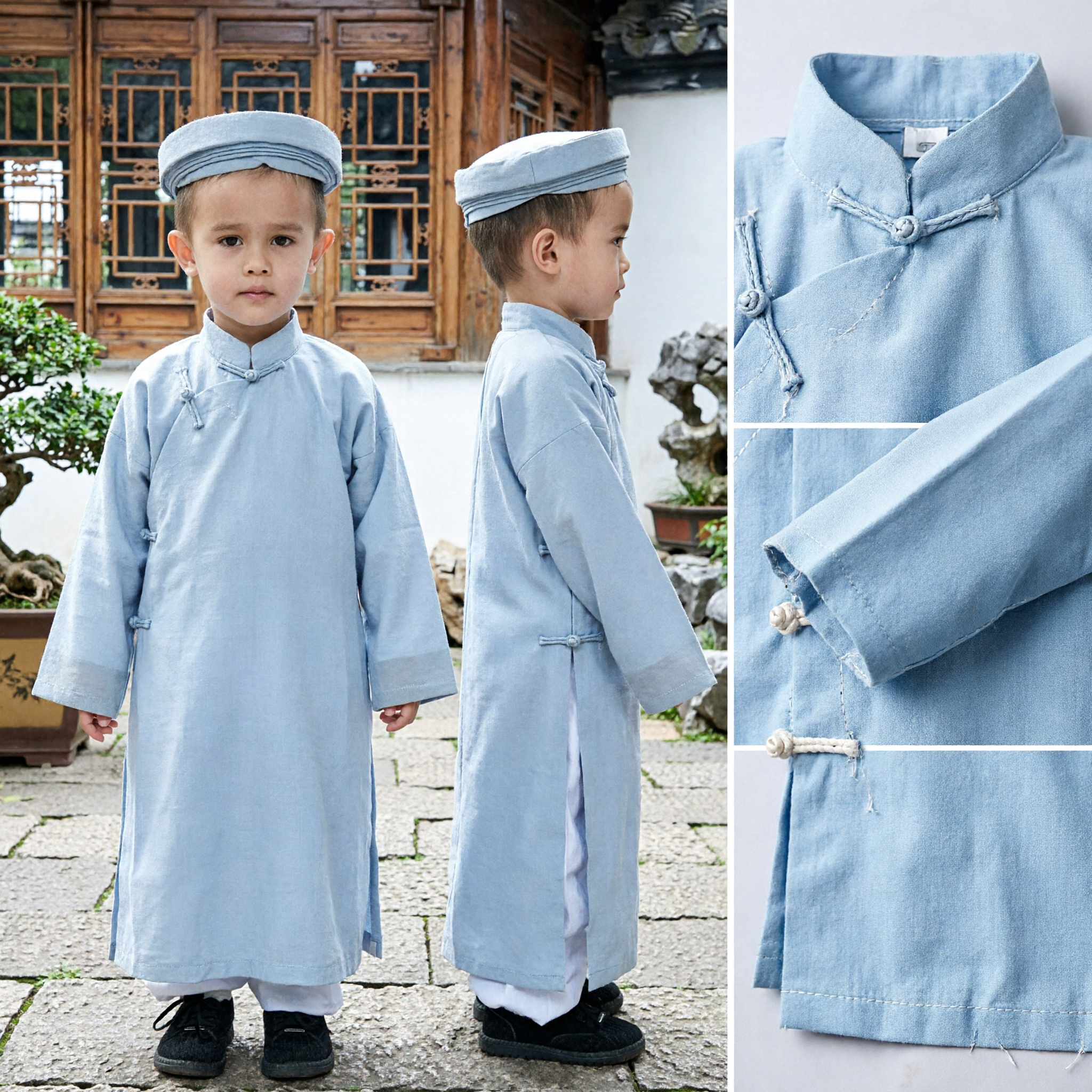 Boys Traditional Chinese Grey Tang Suit Kids Kung Fu Martial Arts Costume Lunar New Year Outfit
