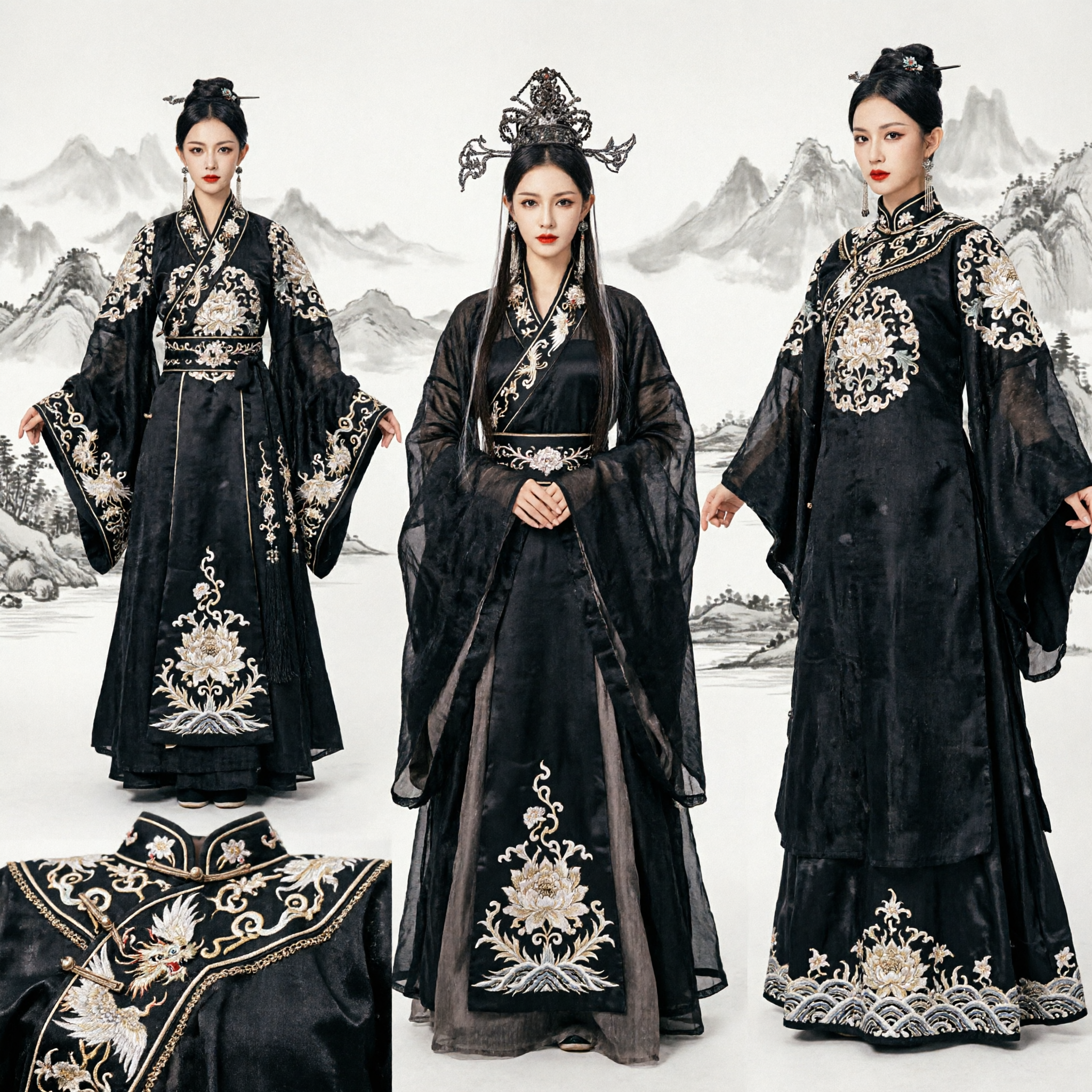 Elegant Black Ancient Chinese Empress Hanfu Costume for Women Traditional Fantasy Cosplay Dress