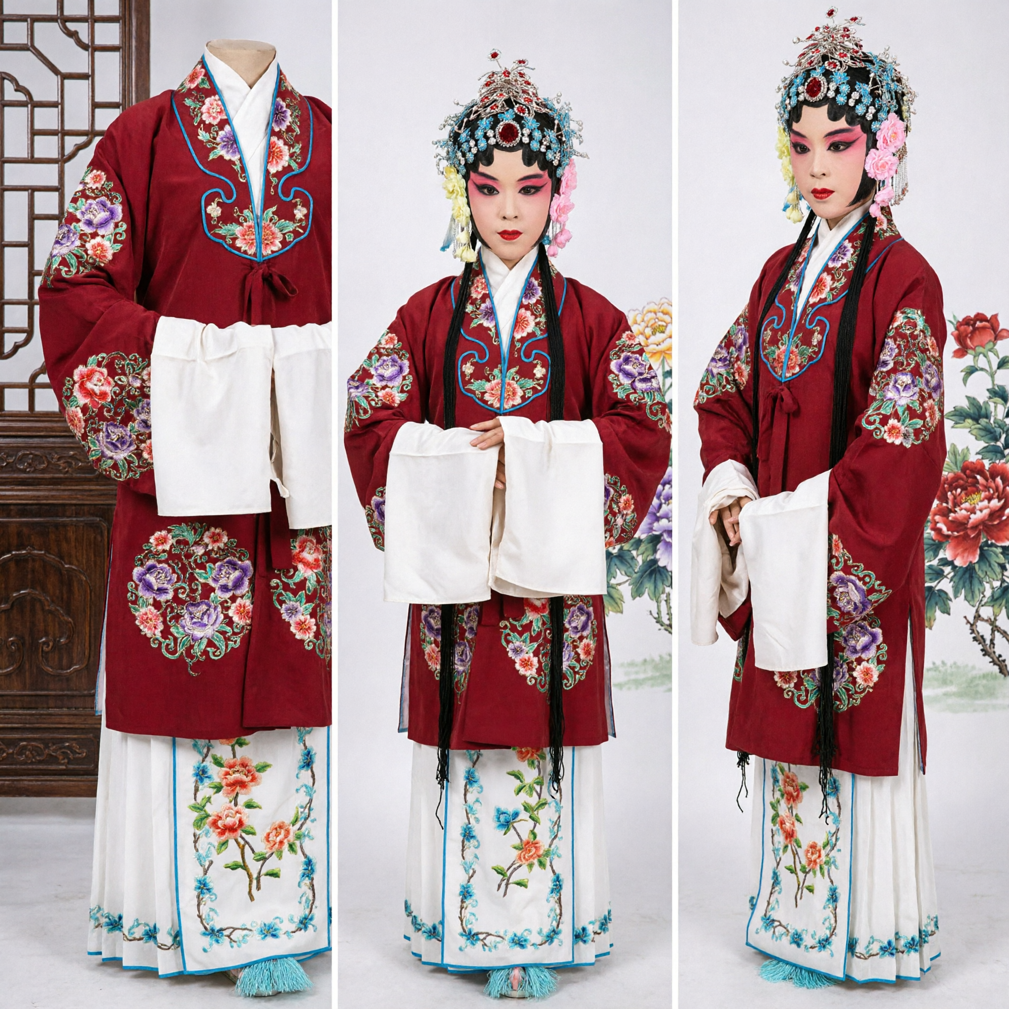 Traditional Chinese Peking Opera Costume for Kids Girls Red Embroidered Robe Complete Set Stage Performance